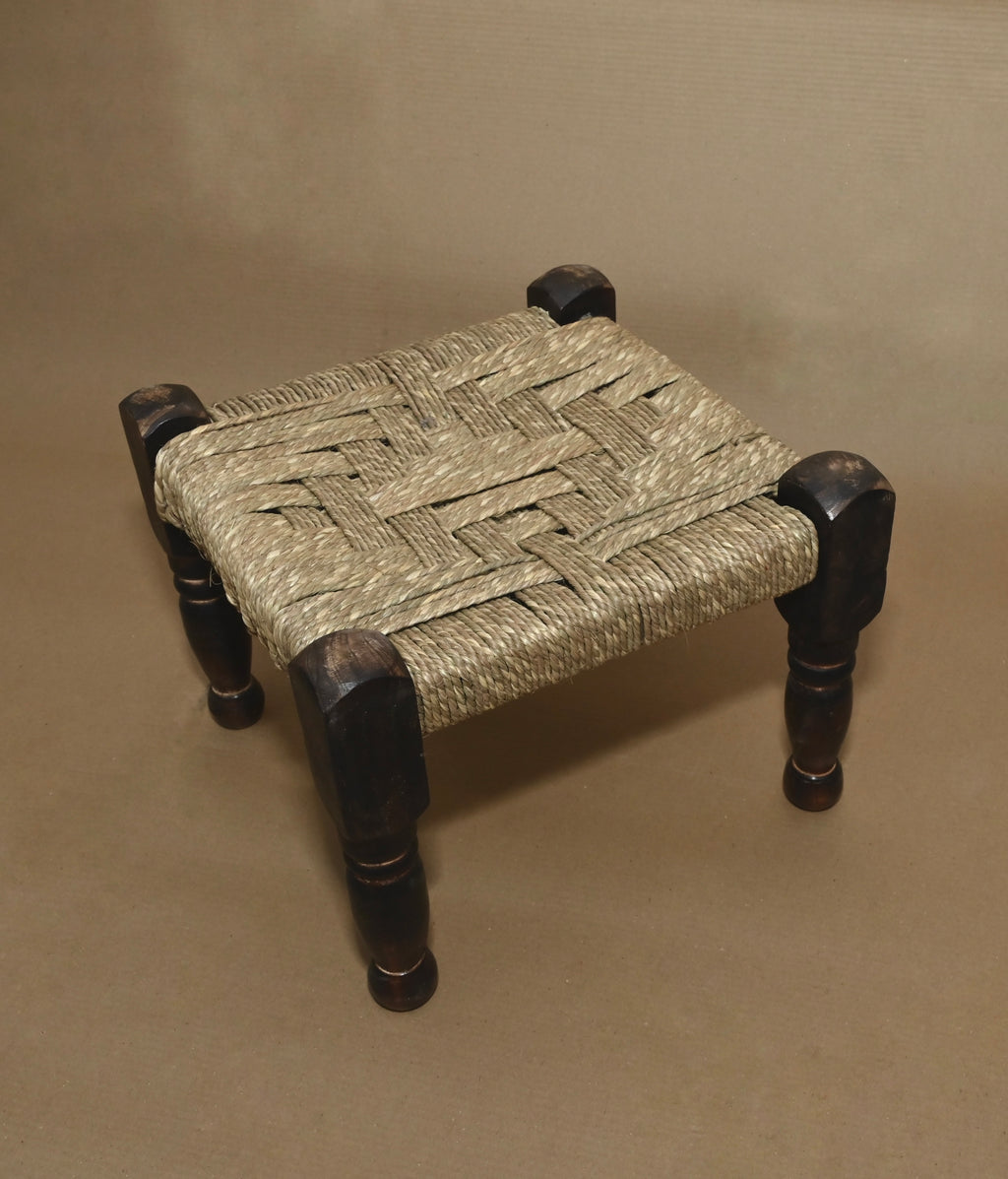 Handcrafted Wooden Woven Stool