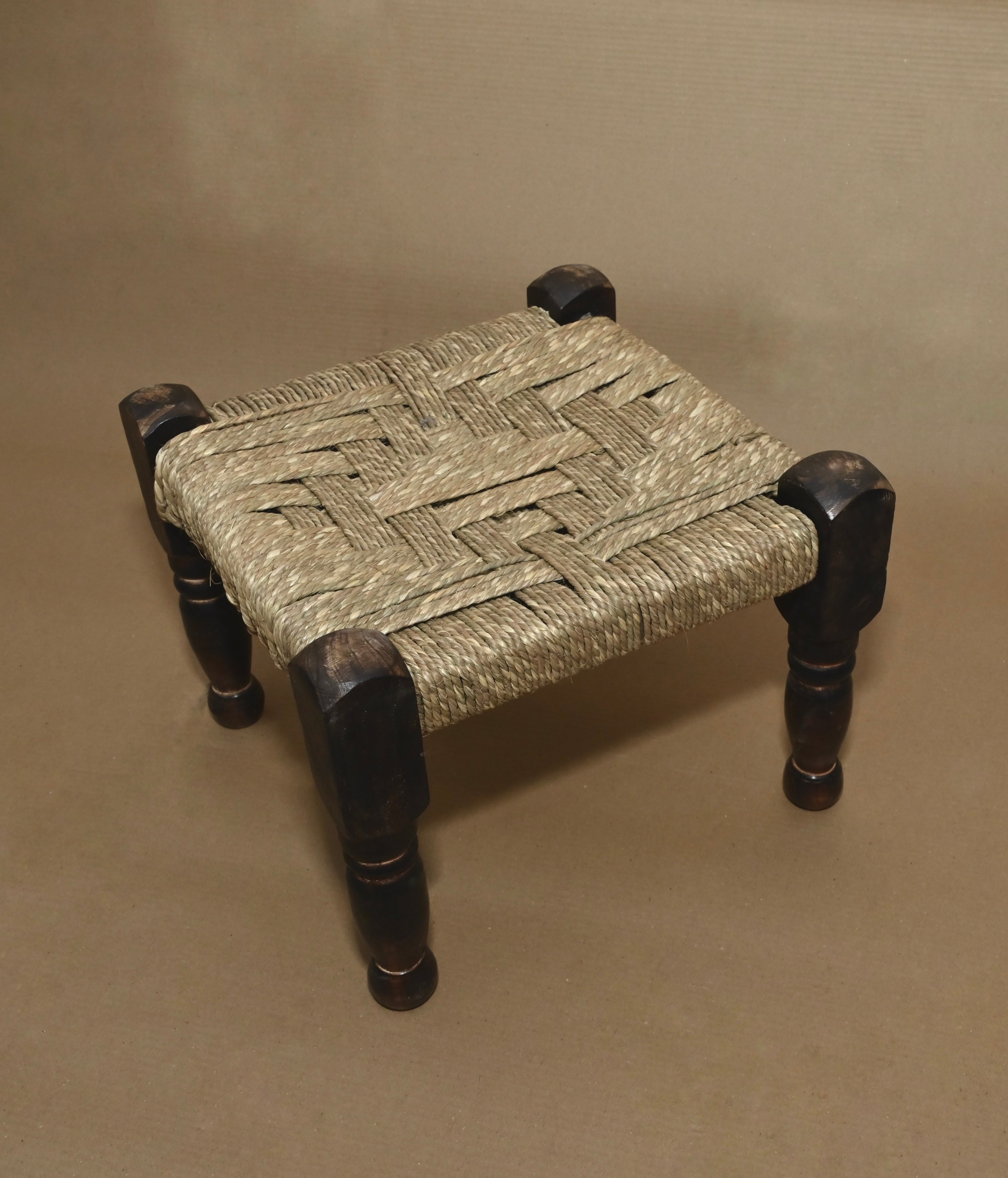 Handcrafted Wooden Woven Stool