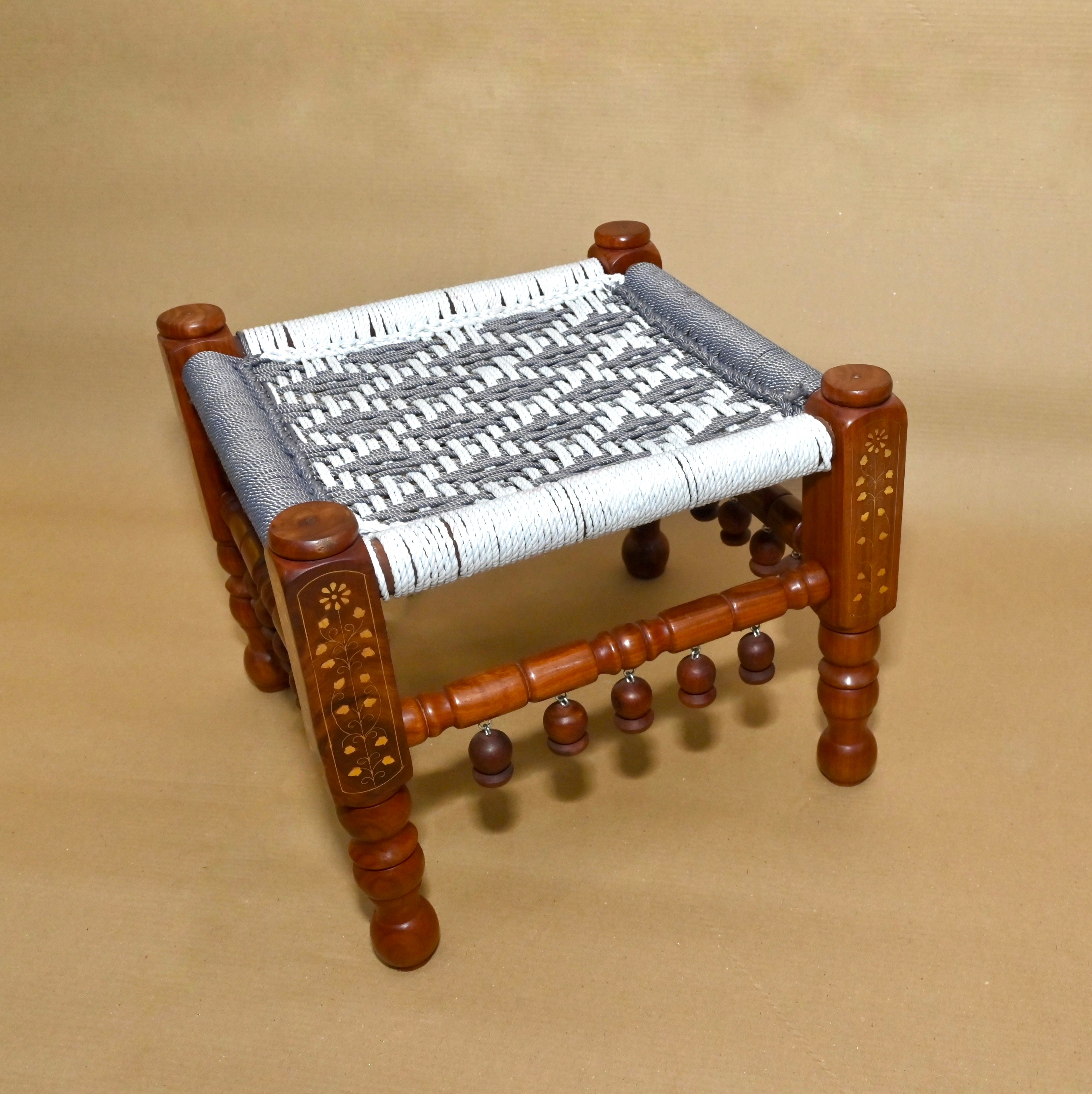 Royal Handcrafted Wooden Woven Stool