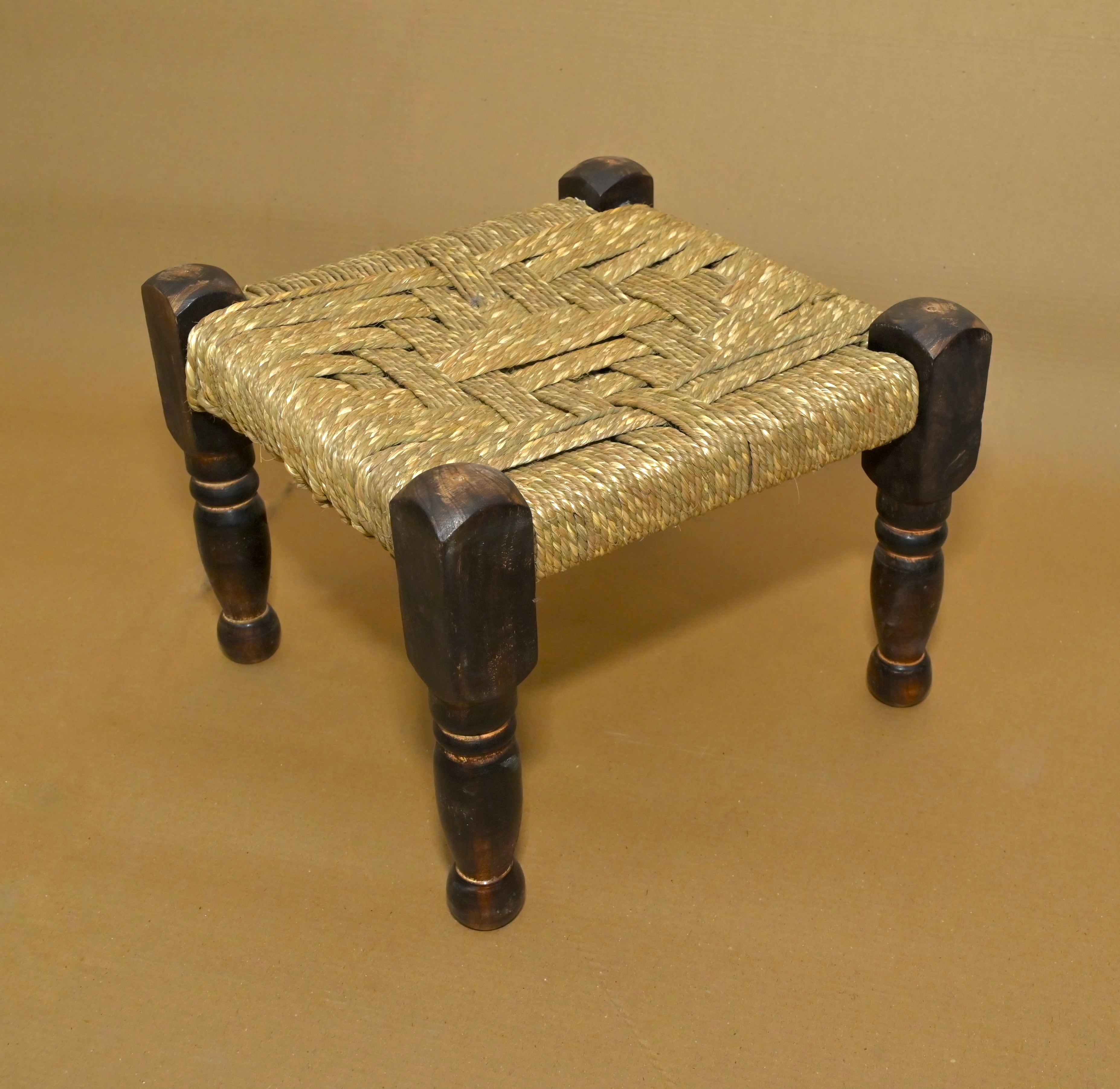 Handcrafted Wooden Woven Stool