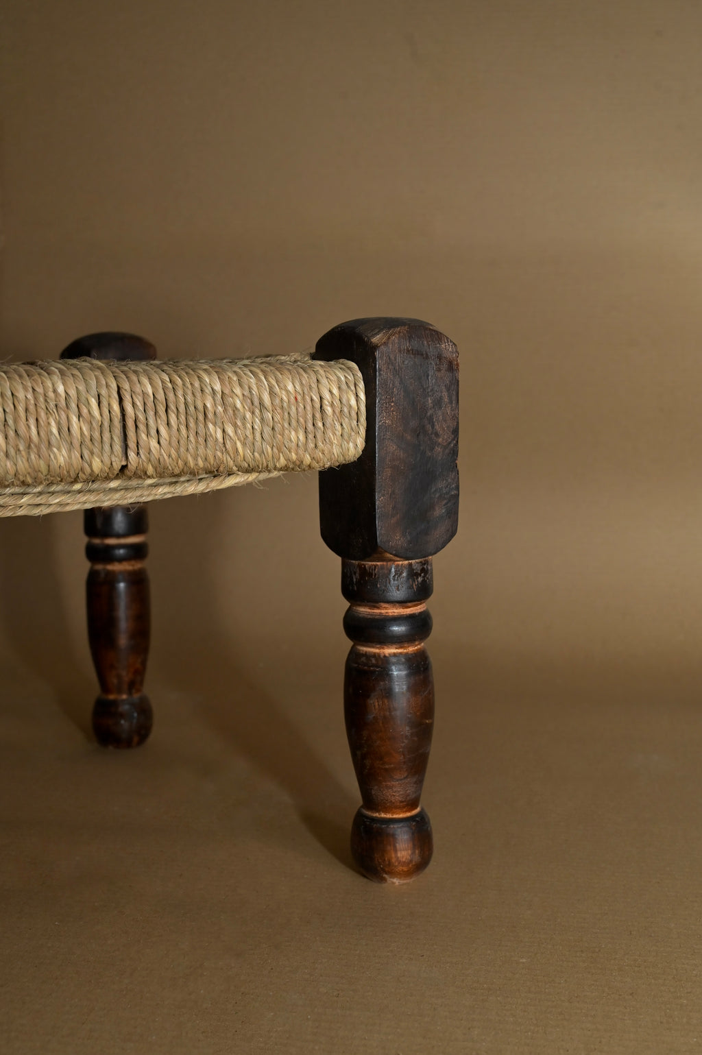 Handcrafted Wooden Woven Stool