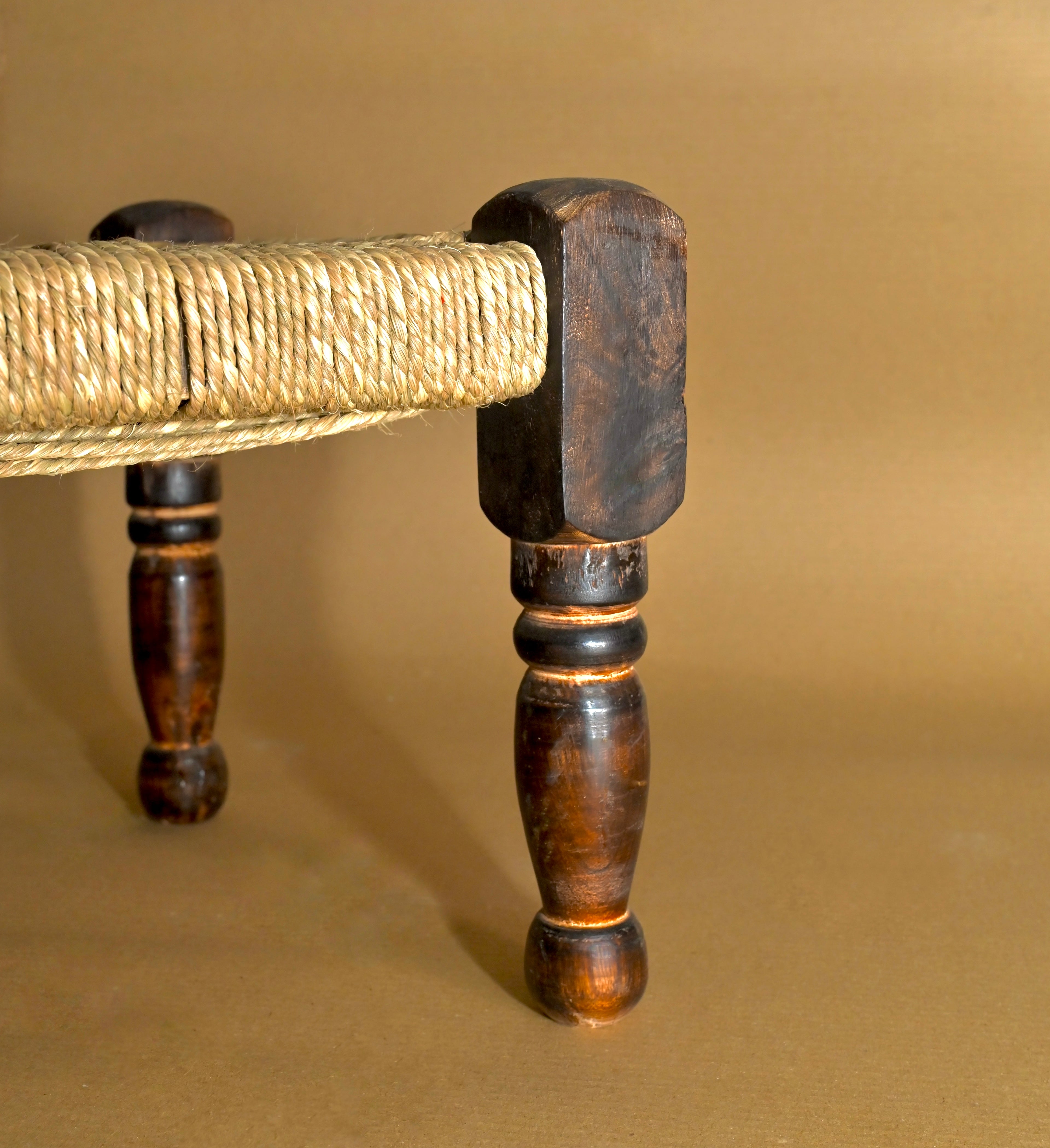 Handcrafted Wooden Woven Stool