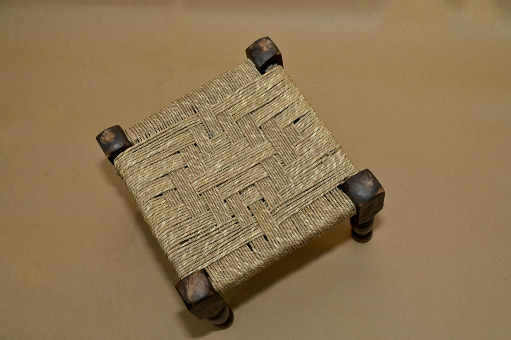 Handcrafted Wooden Woven Stool