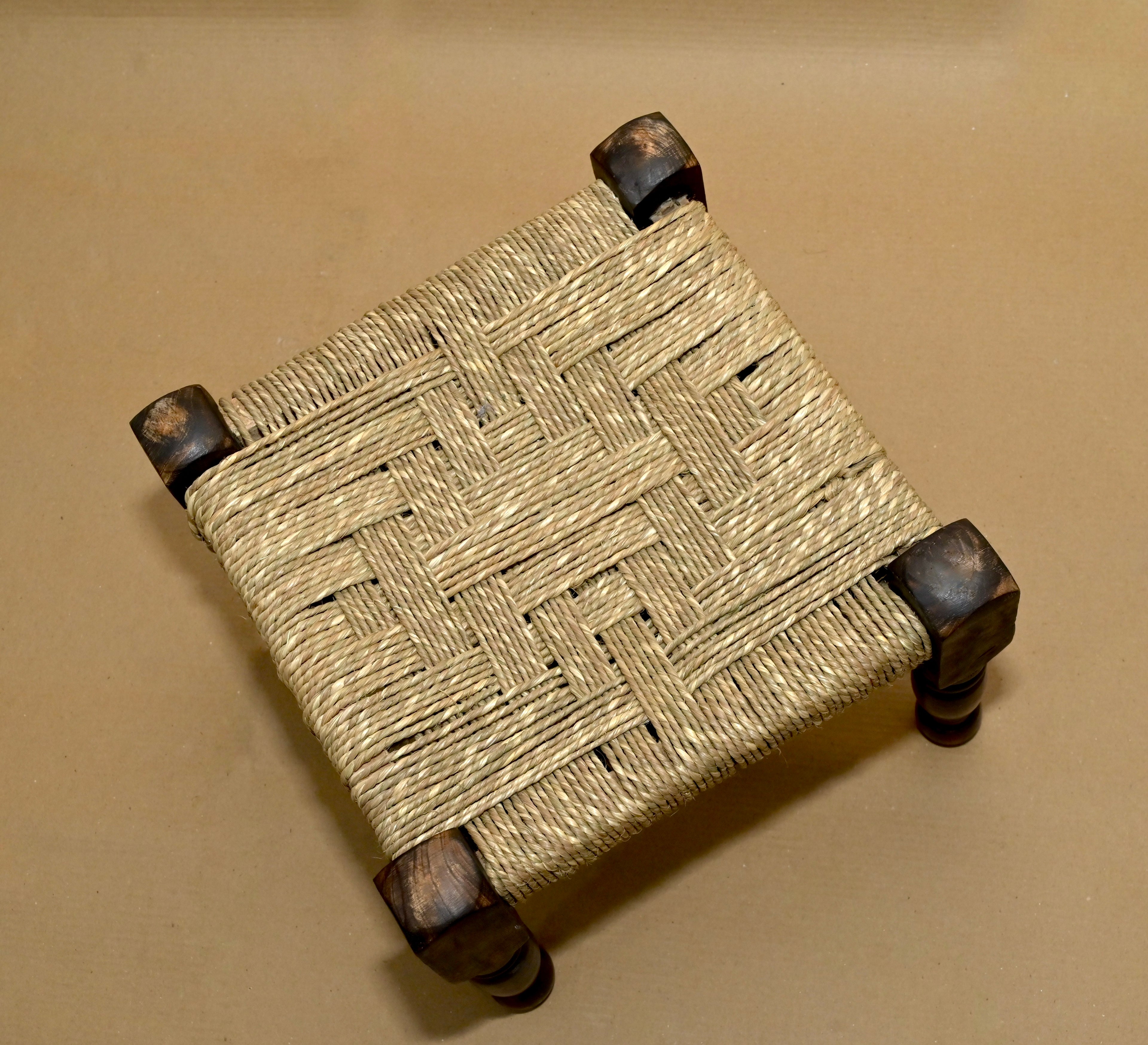 Handcrafted Wooden Woven Stool