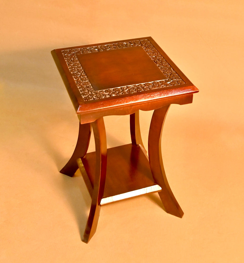 Handcrafted Wood Carved Side Table