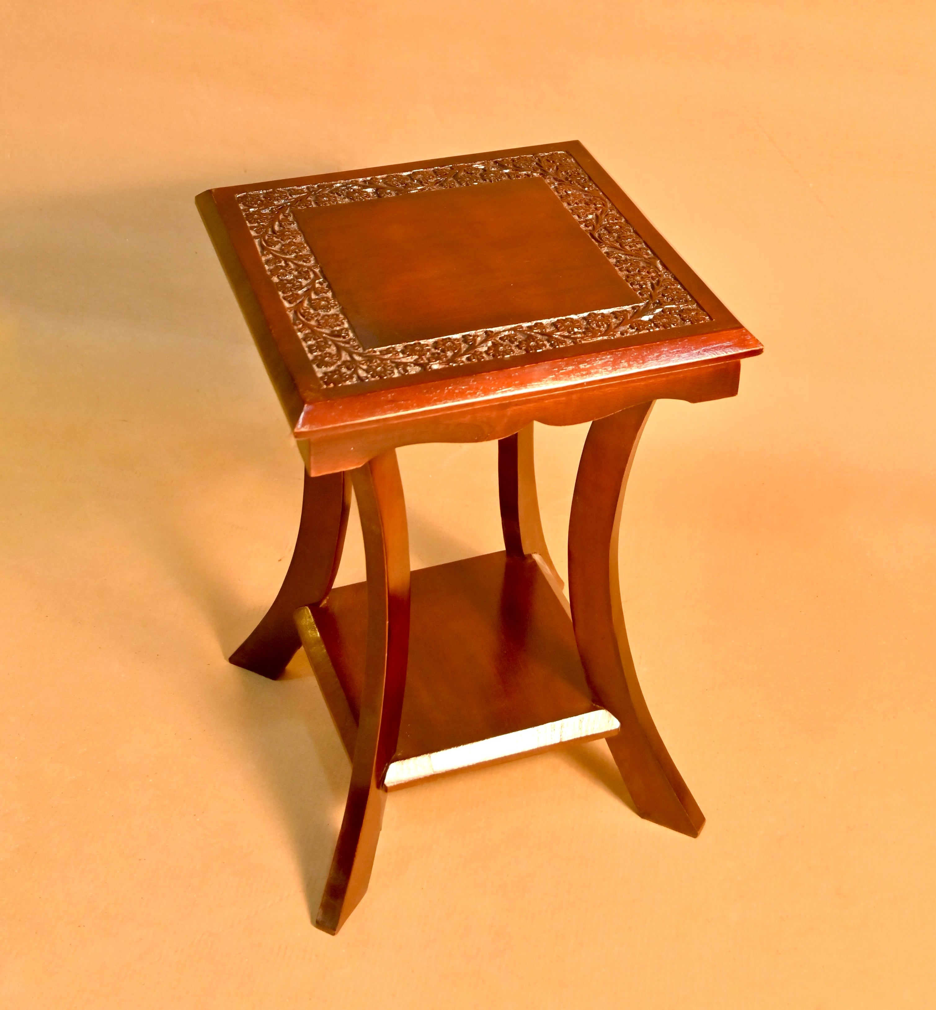 Handcrafted Wood Carved Side Table
