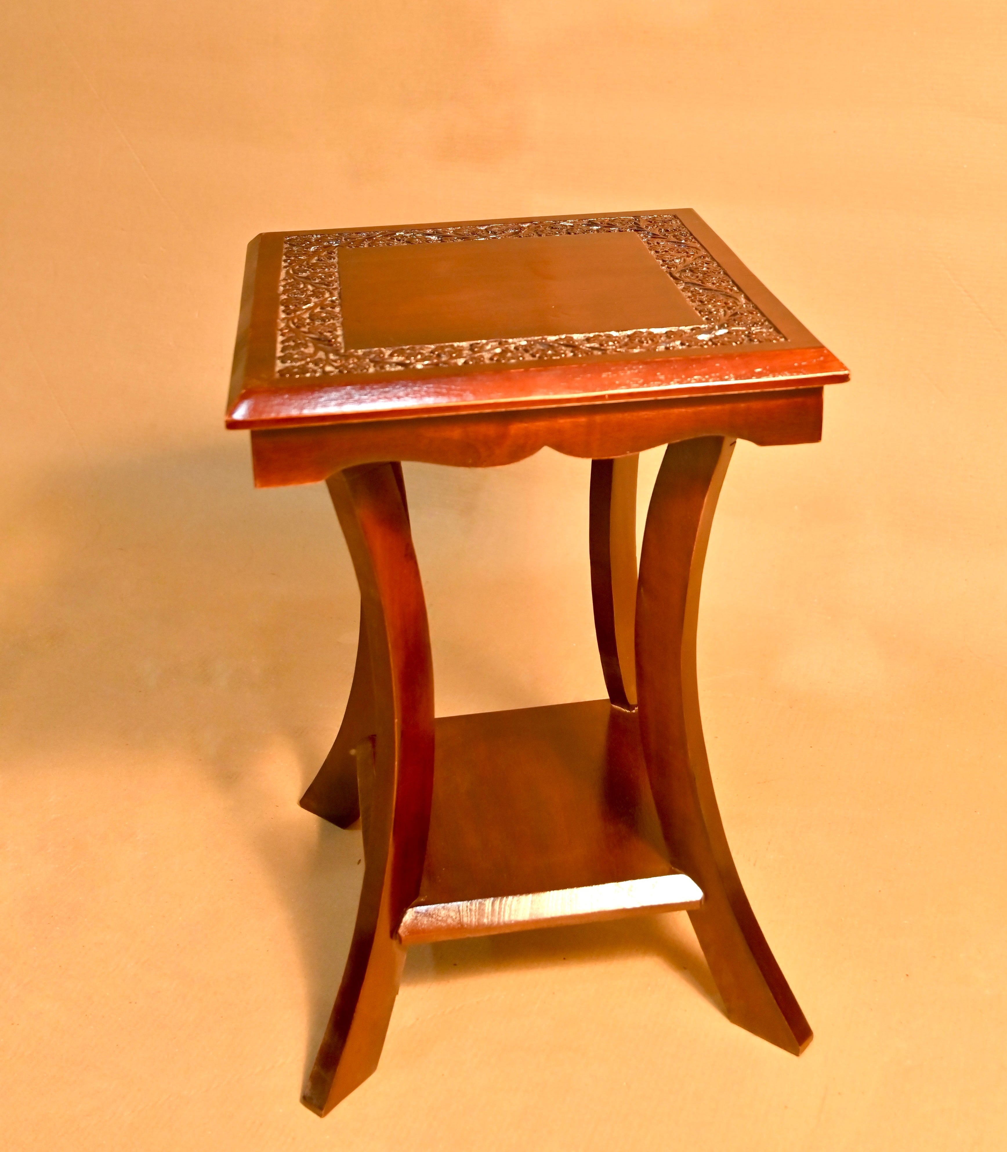 Handcrafted Wood Carved Side Table