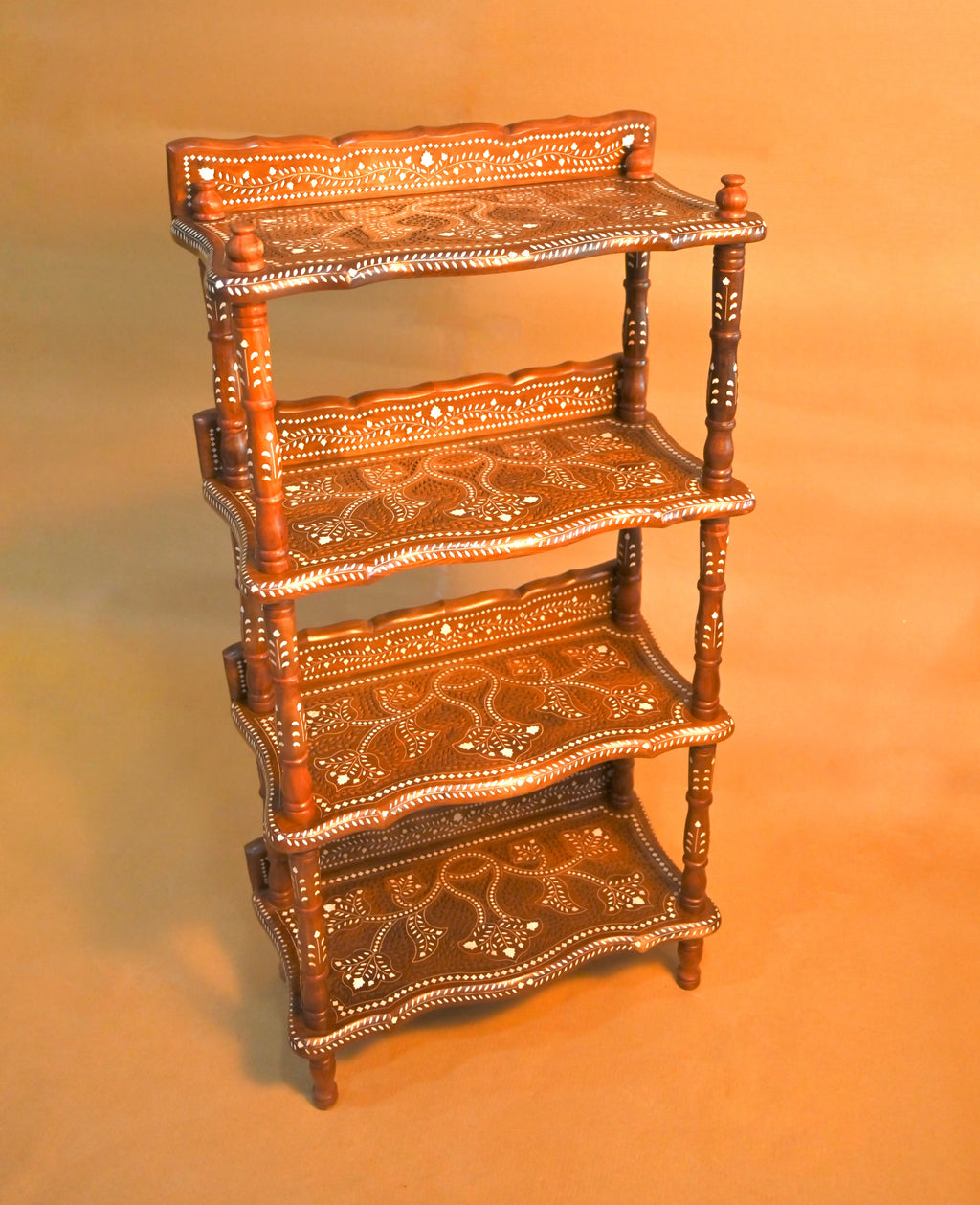 Handcrafted Sheesham Wood 4-Tier Display Shelf