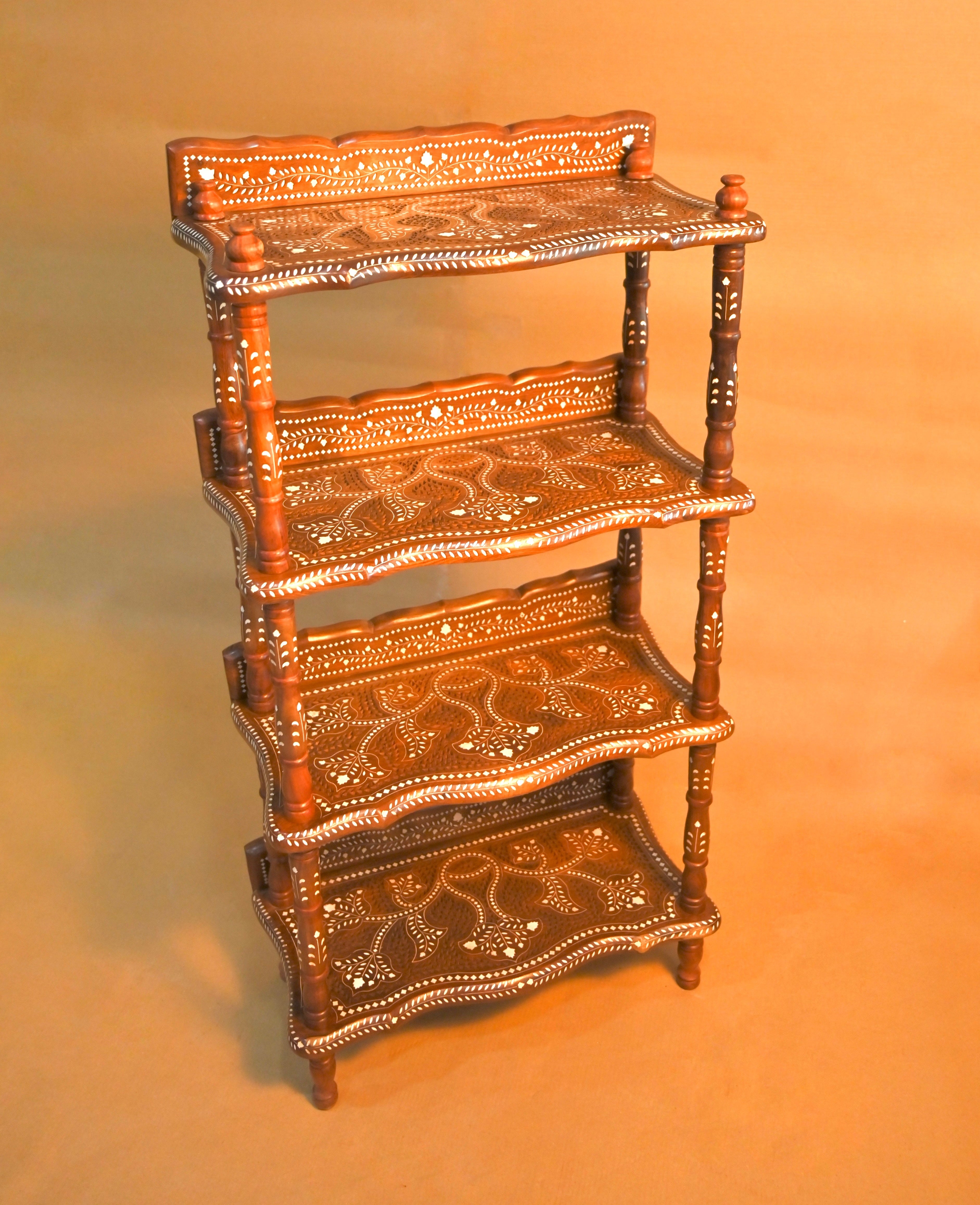 Handcrafted Sheesham Wood 4-Tier Display Shelf