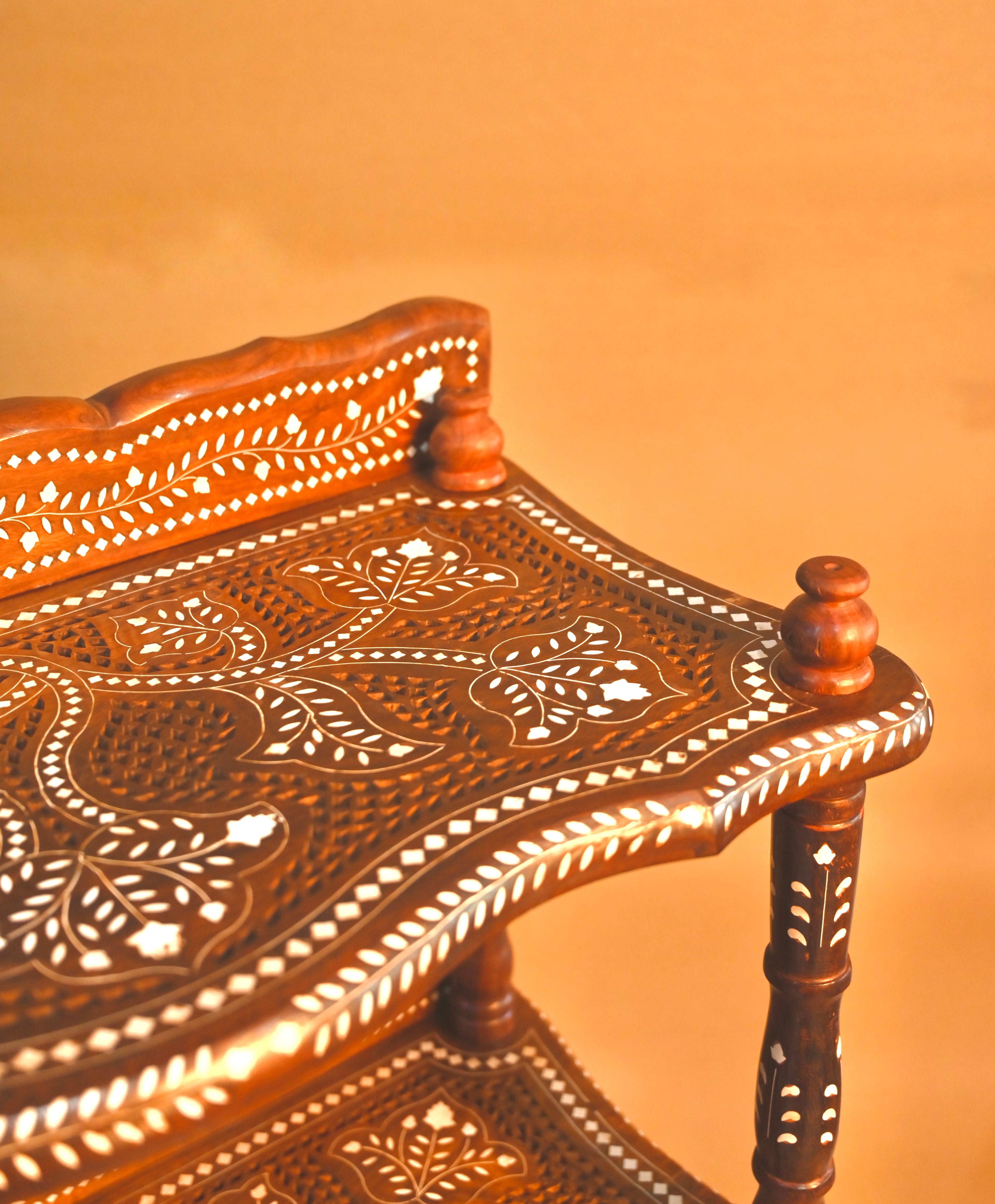 Handcrafted Sheesham Wood 4-Tier Display Shelf