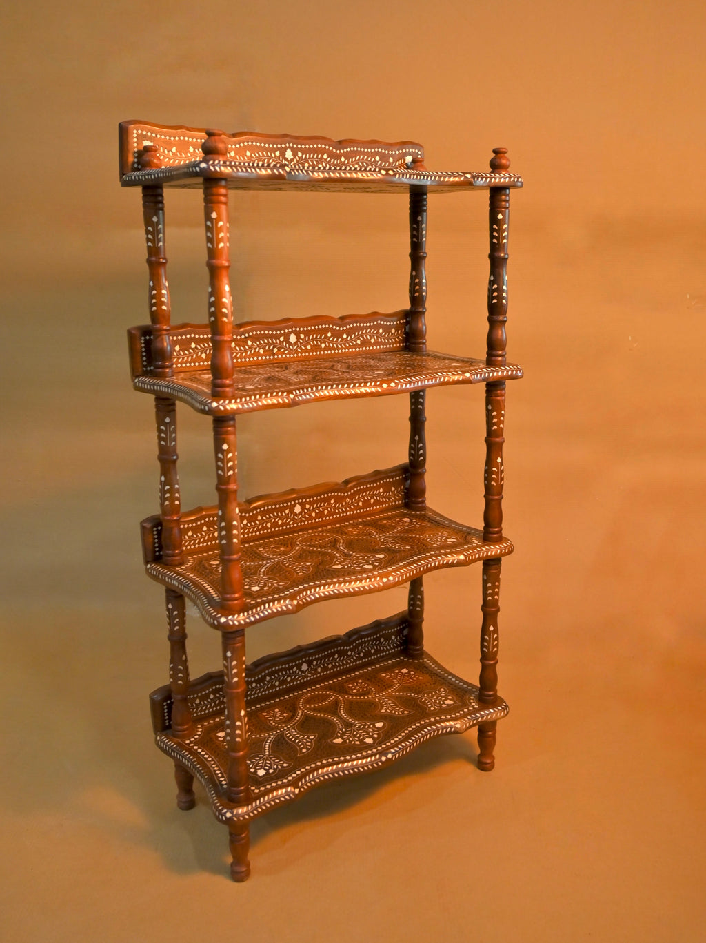 Handcrafted Sheesham Wood 4-Tier Display Shelf
