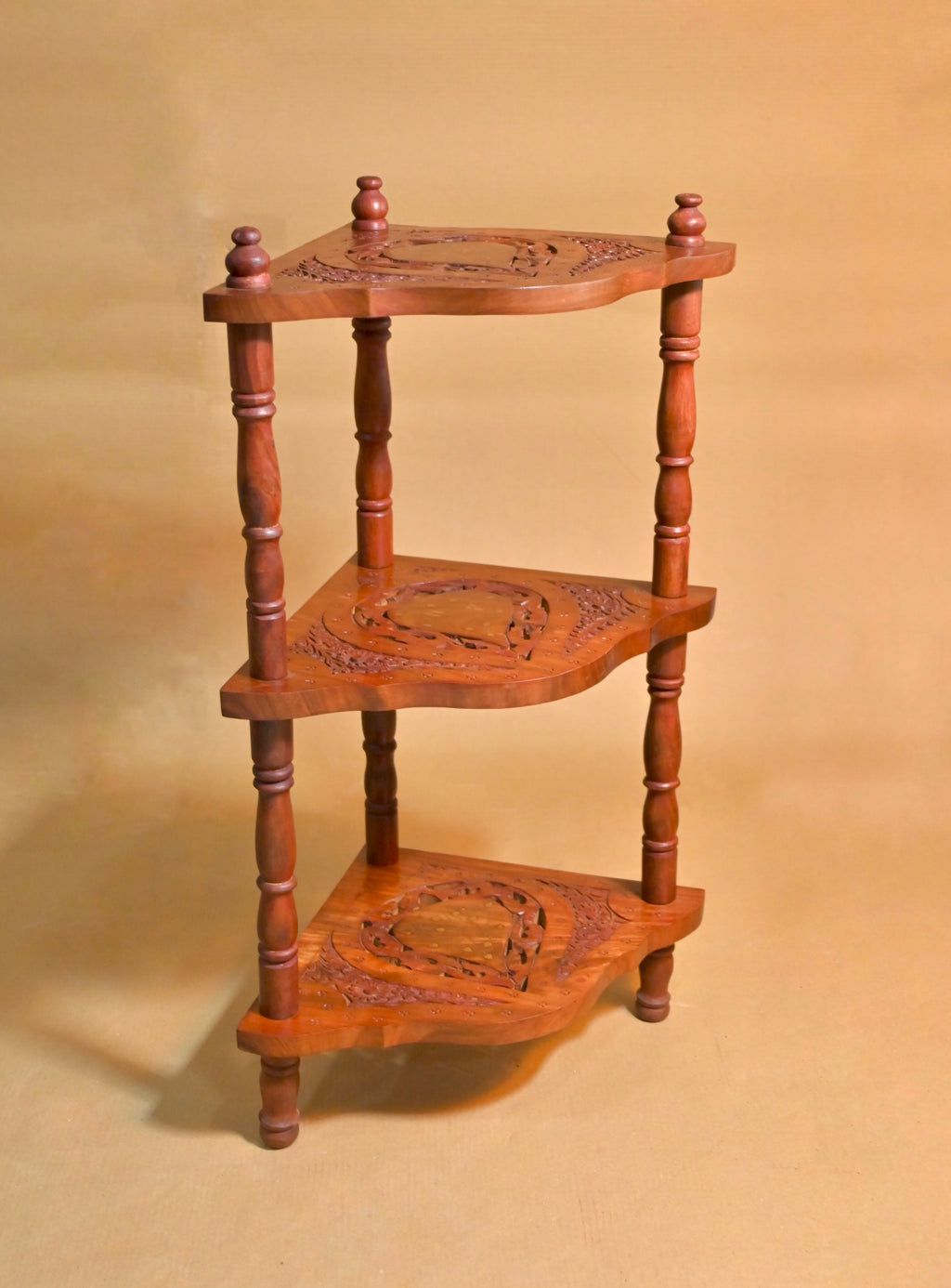 Handcrafted Sheesham Wood 3-Tier Corner Display Stand