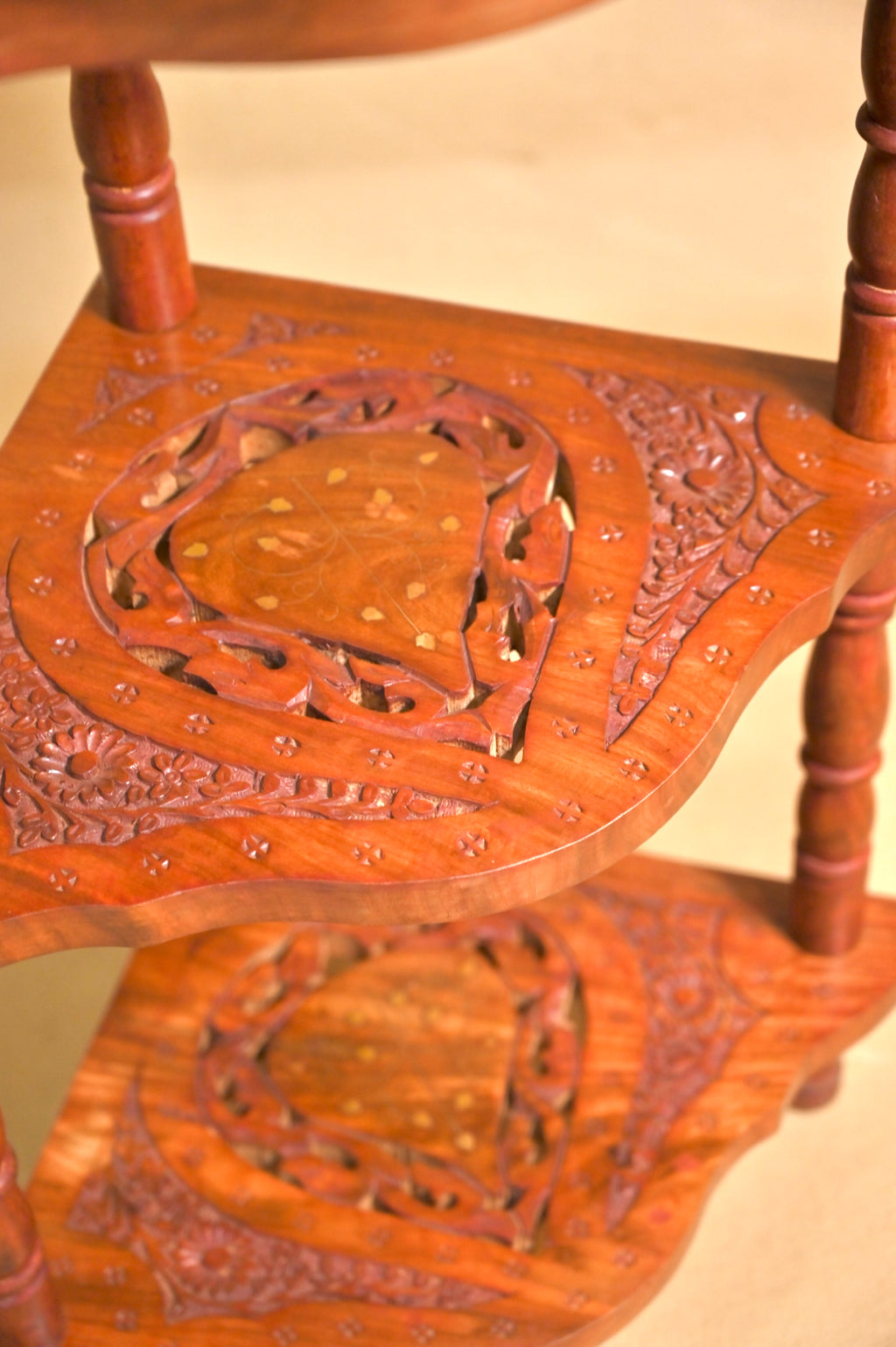 Handcrafted Sheesham Wood 3-Tier Corner Display Stand