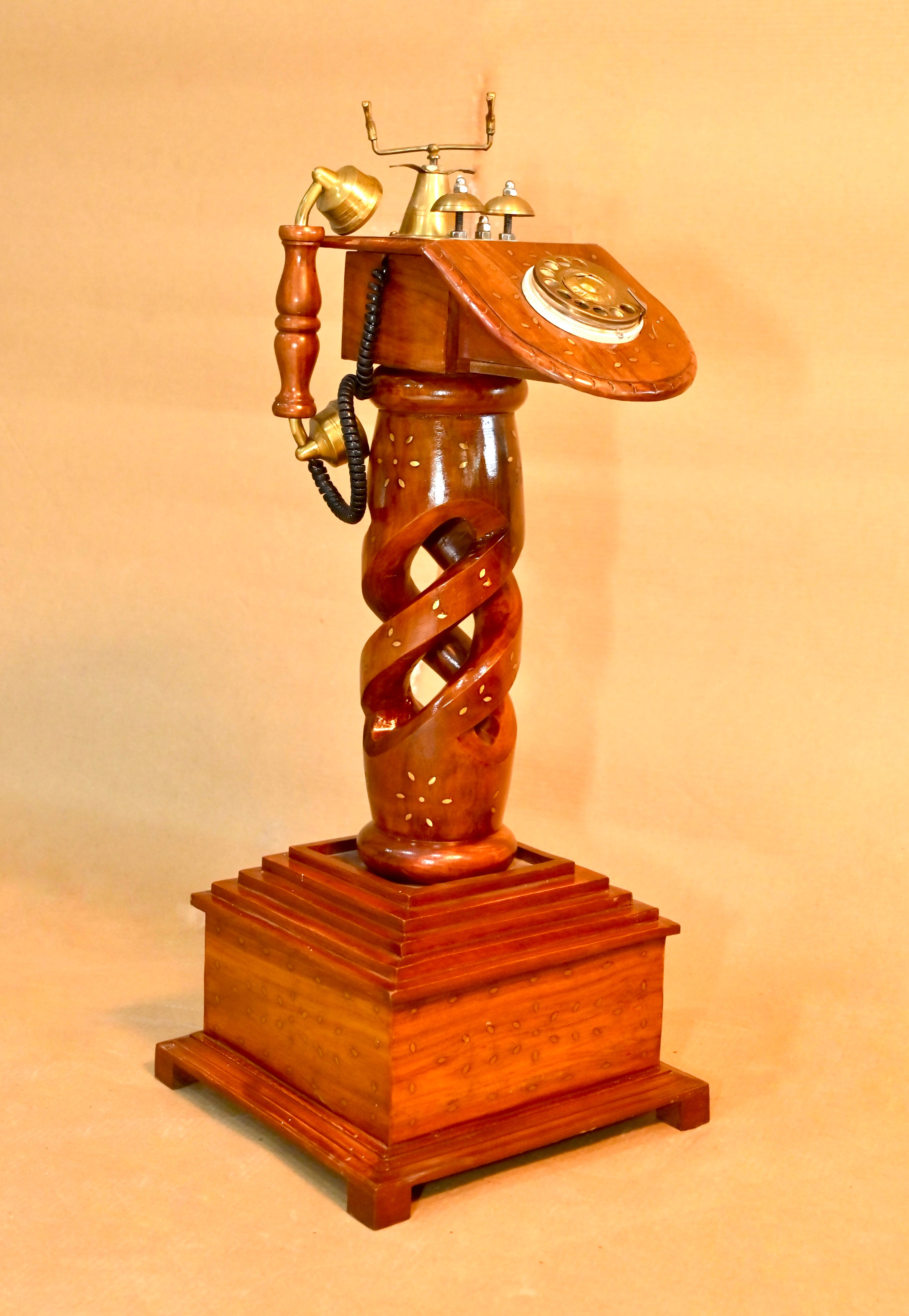 Handcrafted Wooden Vintage Telephone