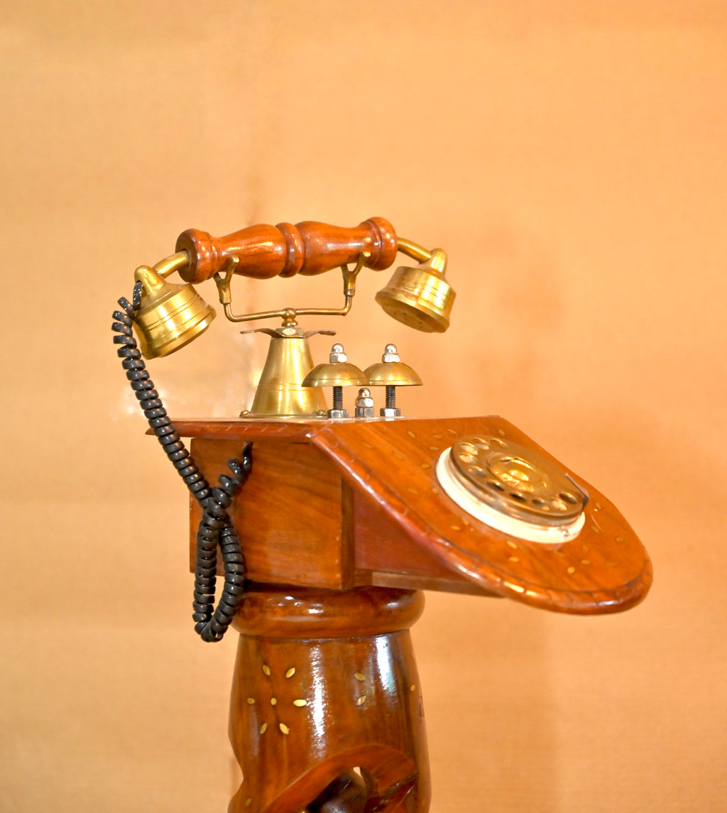 Handcrafted Wooden Vintage Telephone
