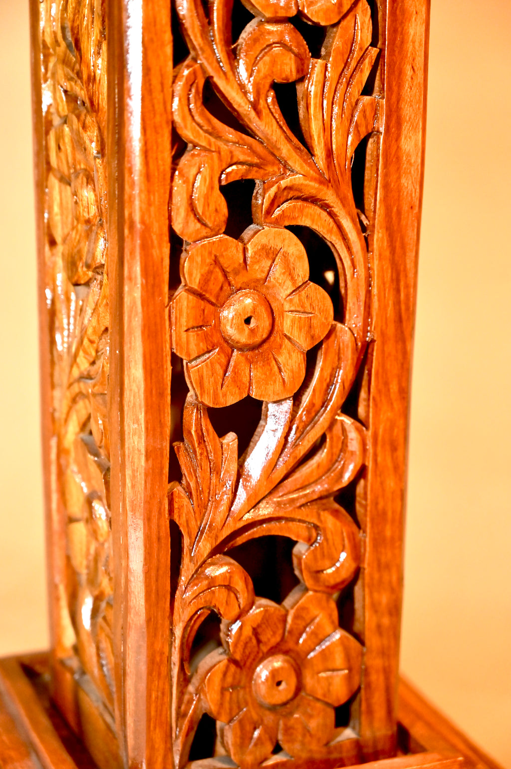 Handcrafted Wooden Carved Telephone Stand with Decorative Clock