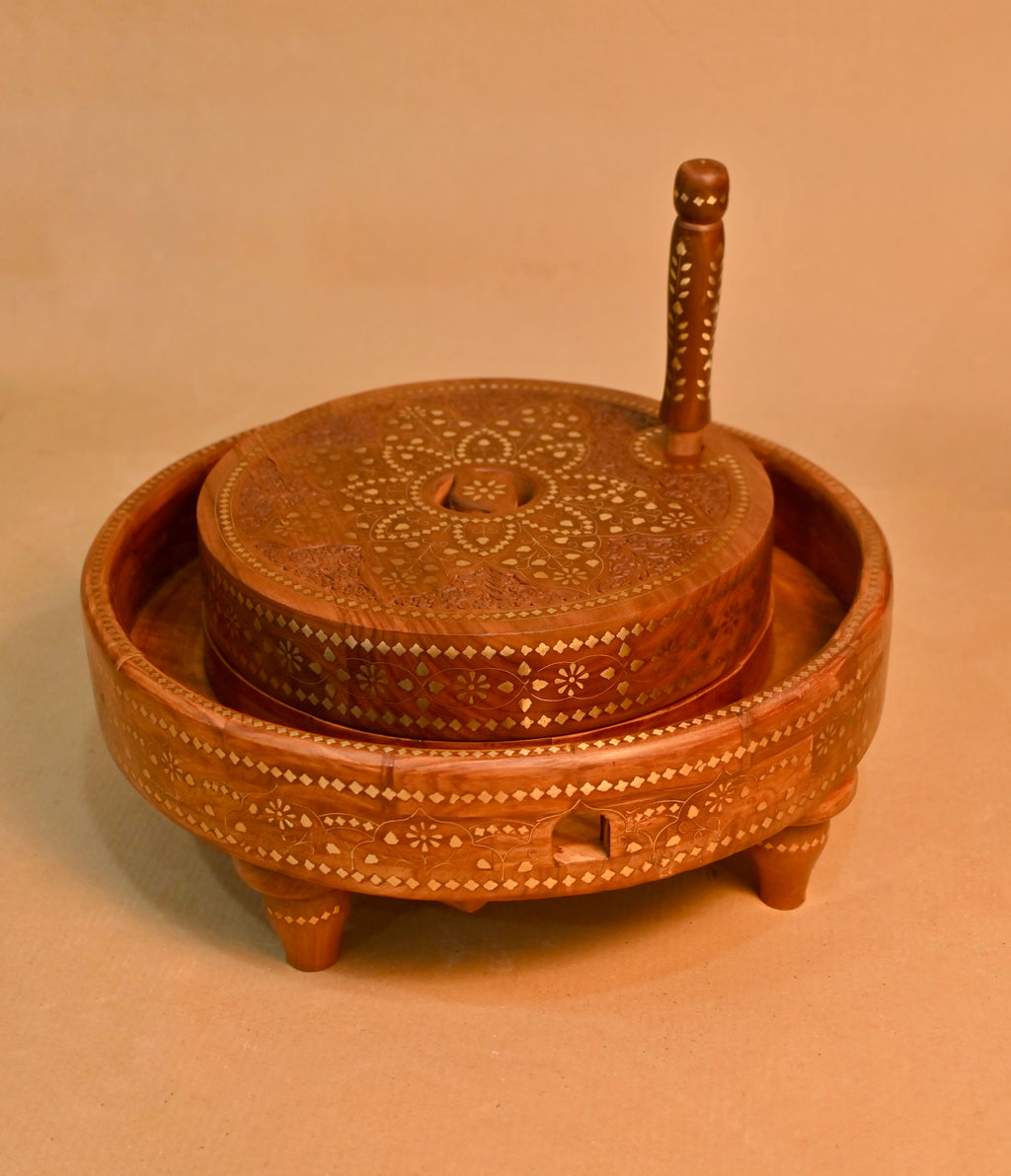 Handcrafted Traditional Wooden Chakki (Decorative Grinding Mill)