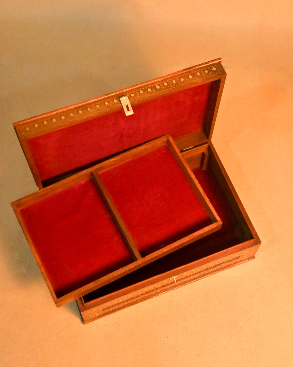 Handcrafted Wooden Jewelry Box with Intricate Carving & Inlay Work