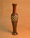 Handcrafted Wooden Floor Vase with Brass Inlay