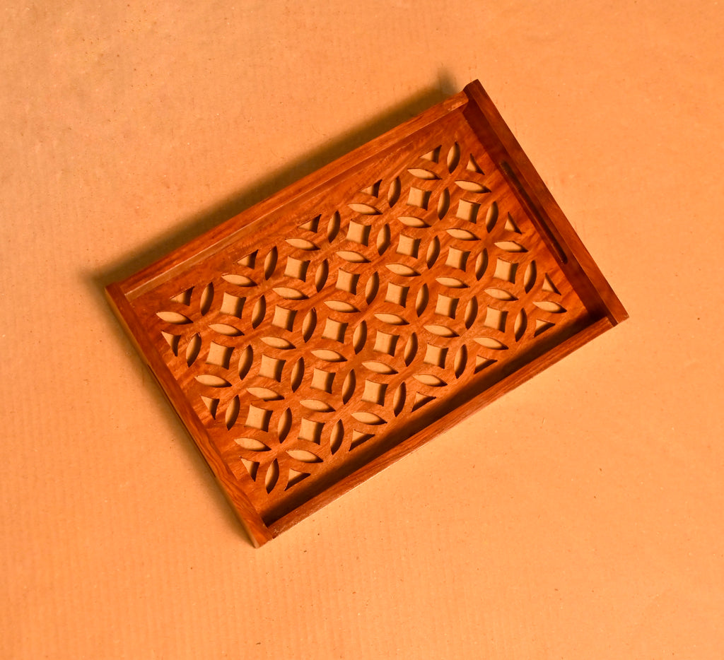 Handcrafted Wooden Jali Serving Tray
