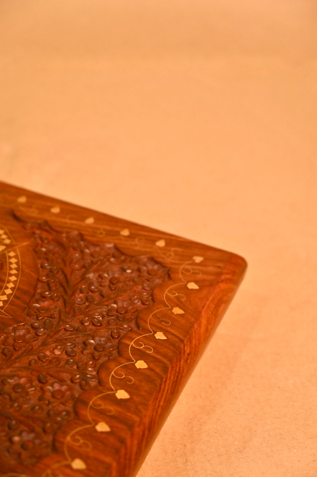 Handcrafted Sheesham Wood Carved Puja Chowki with Inlay Work