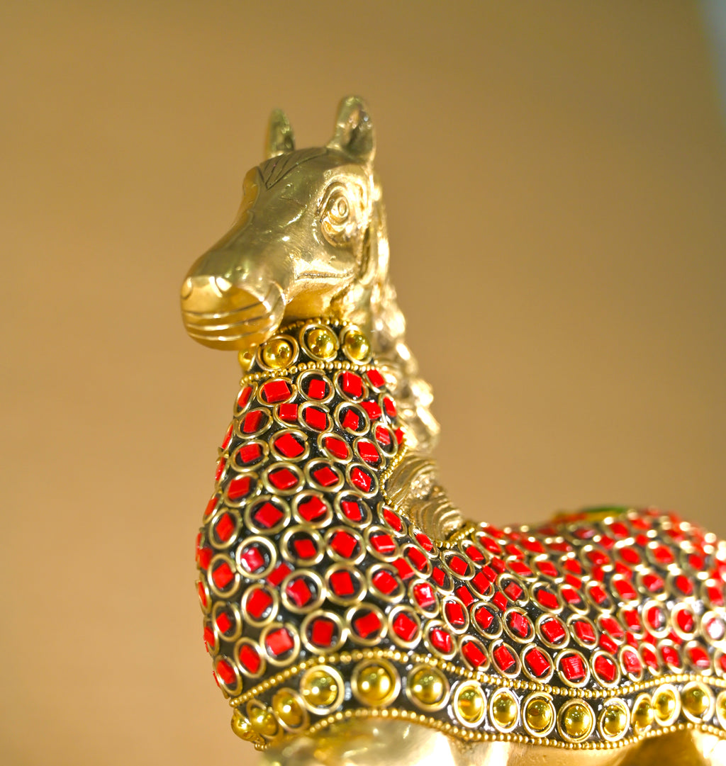 Royal brass Horse Figurine with Red Kundan Stones
