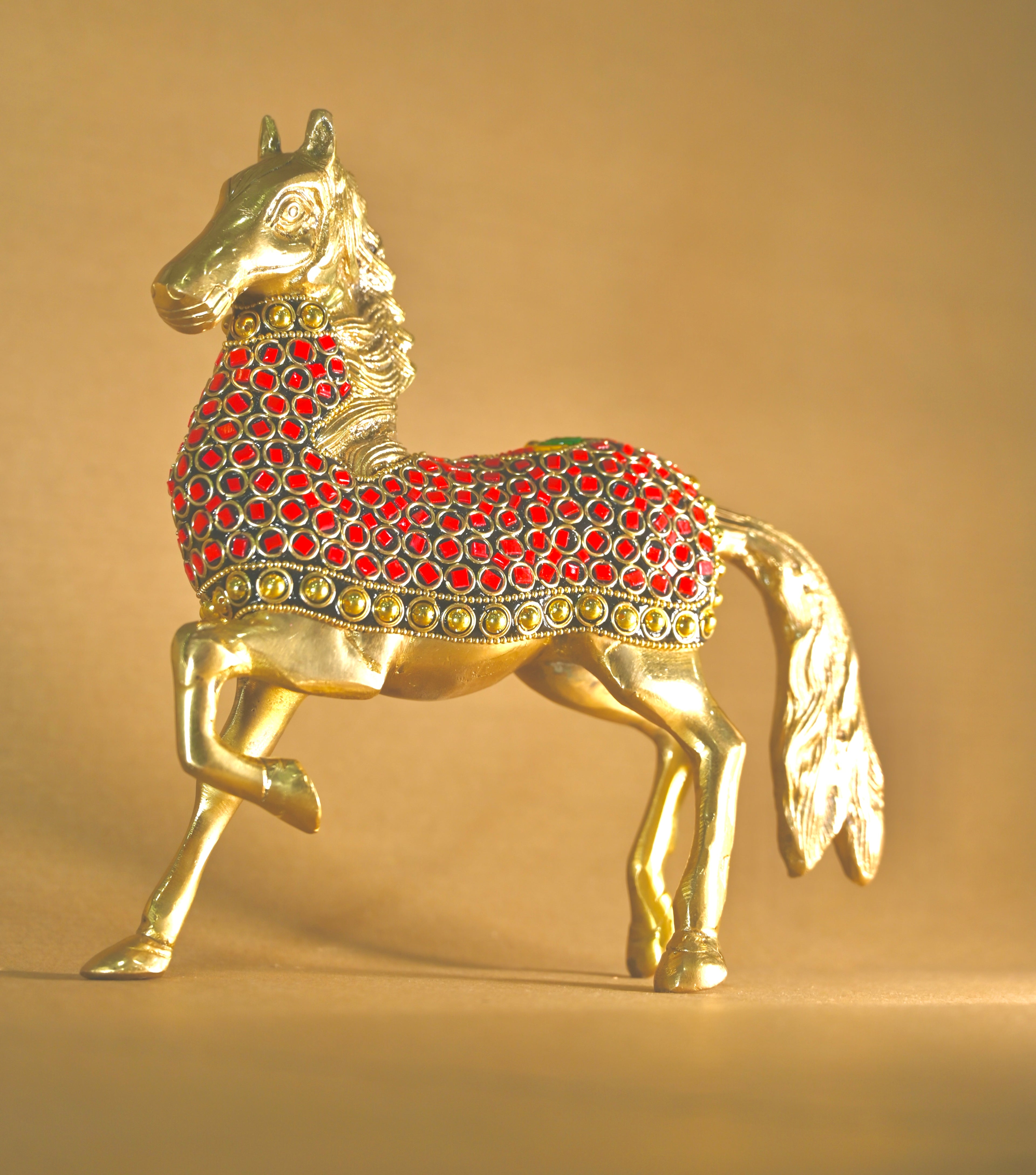 Royal brass Horse Figurine with Red Kundan Stones