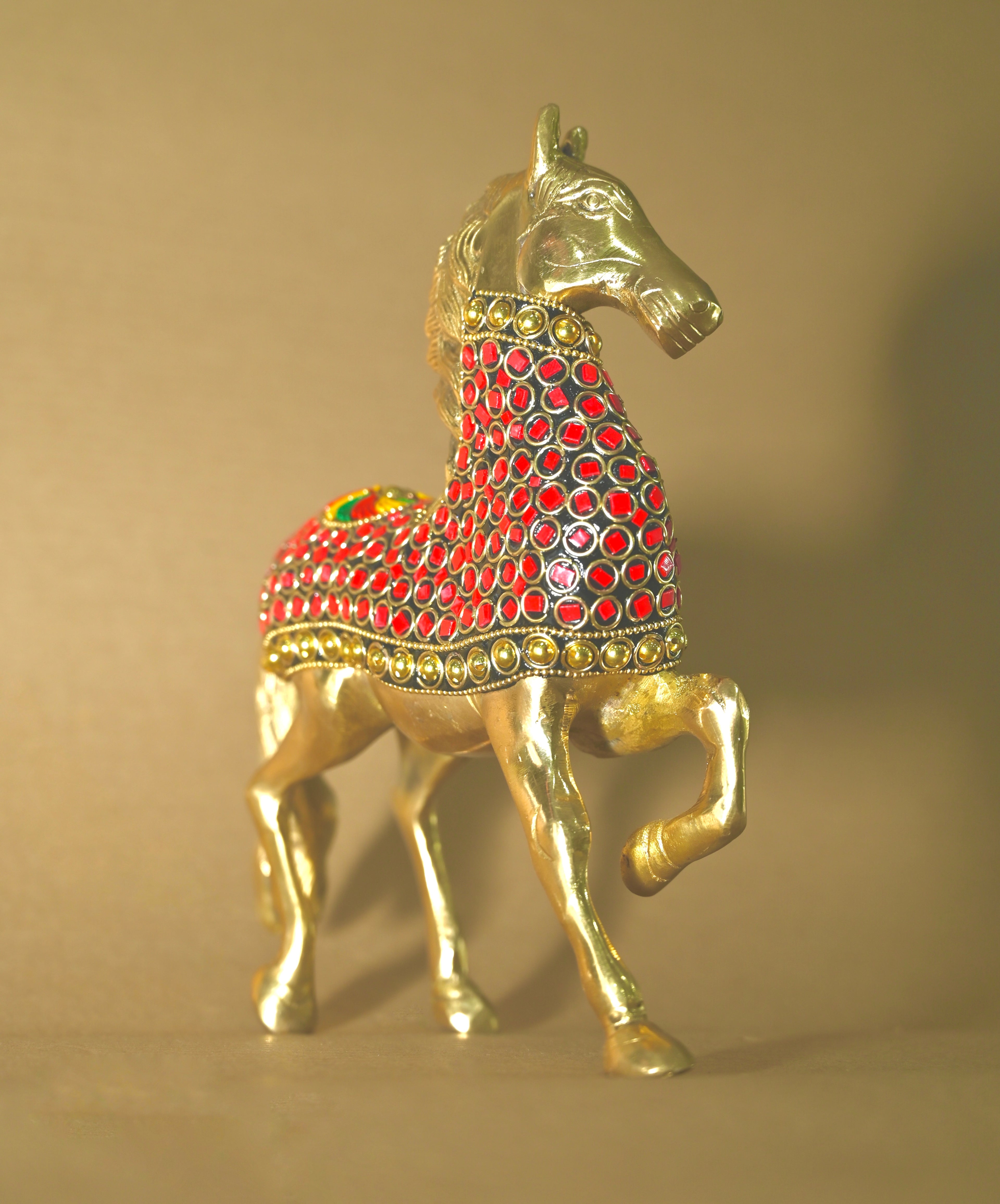 Royal brass Horse Figurine with Red Kundan Stones