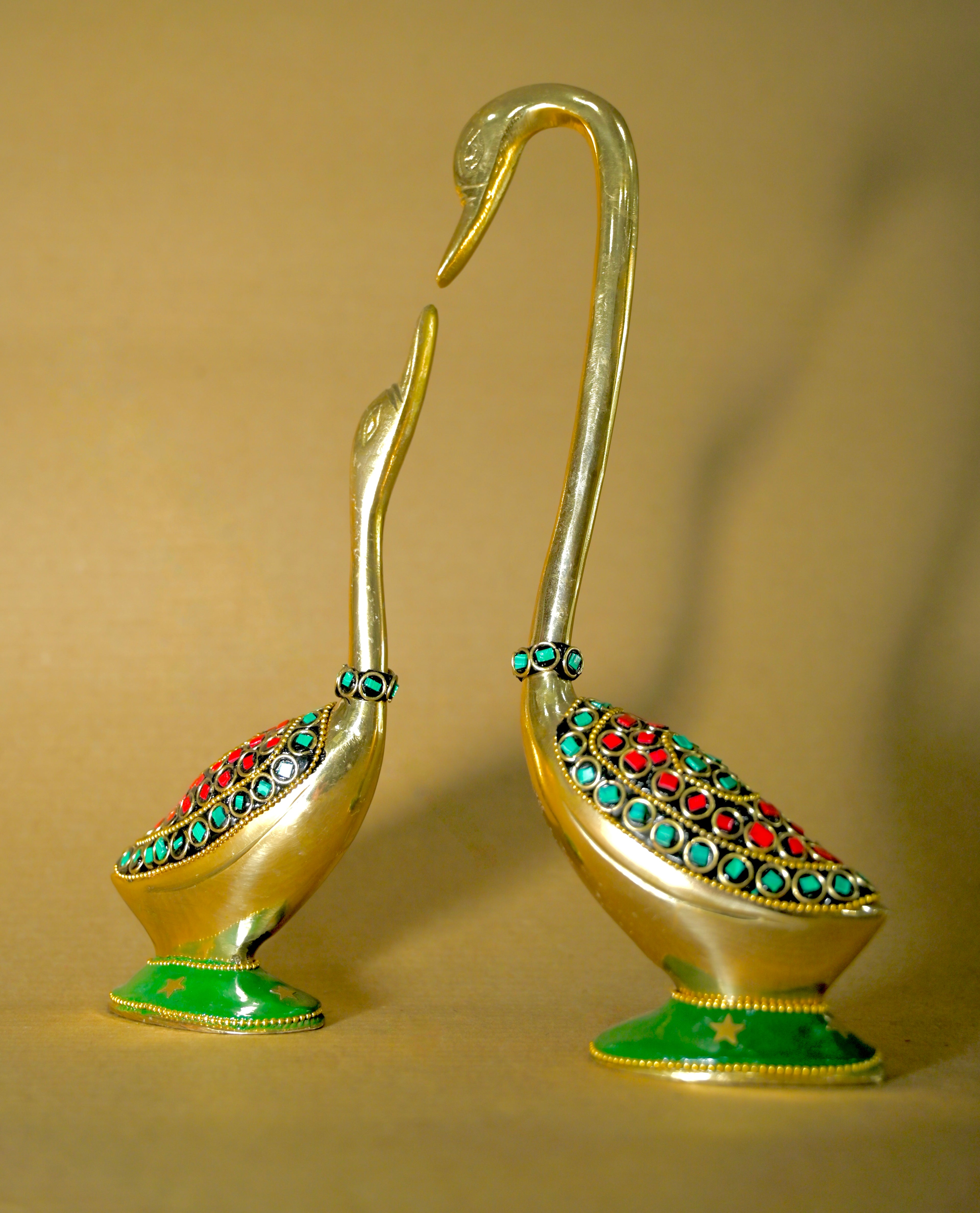 Royal Golden Swan Pair with Kundan Stone Work