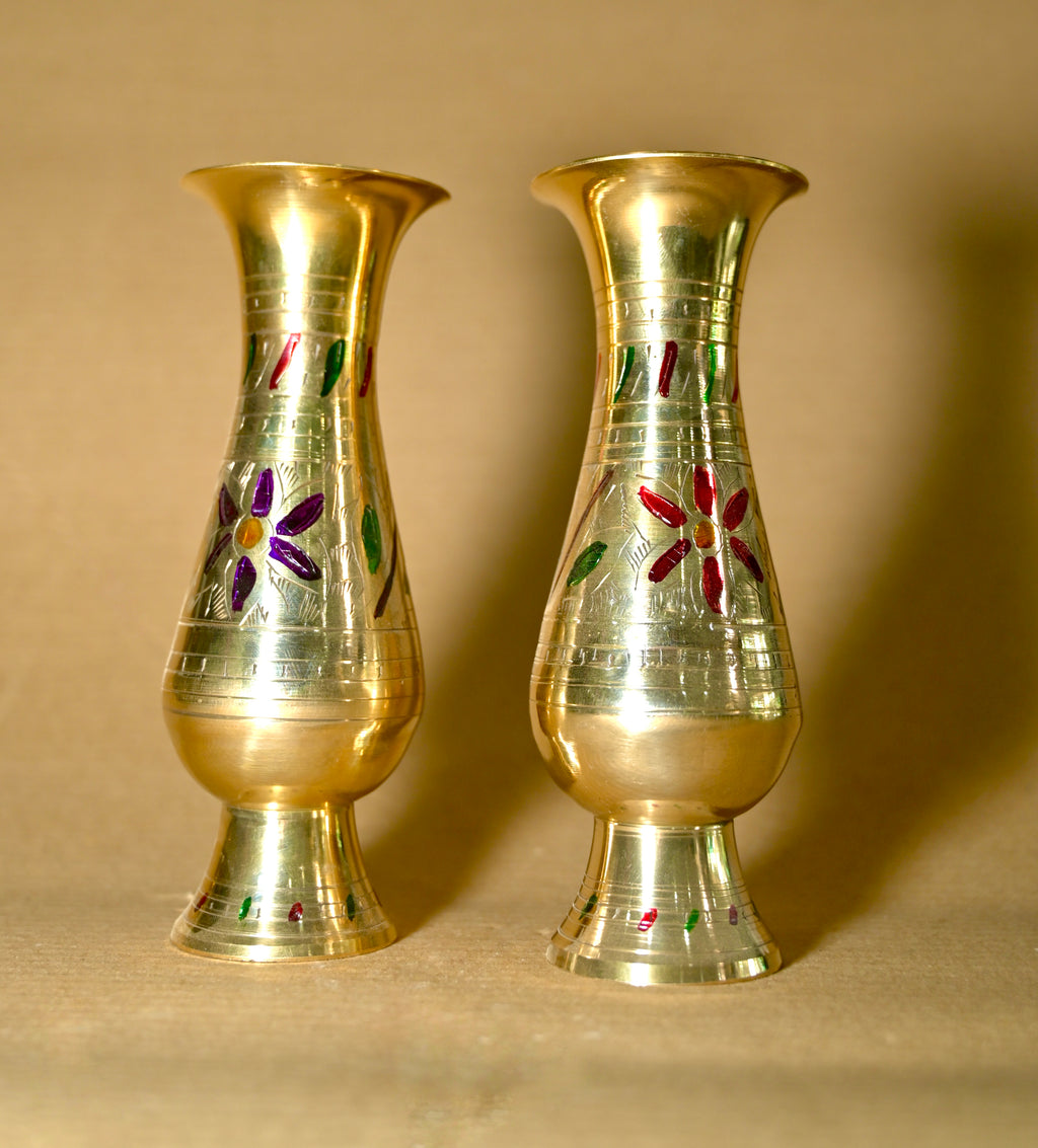 Handcrafted Brass Floral Vase Set (Pair)