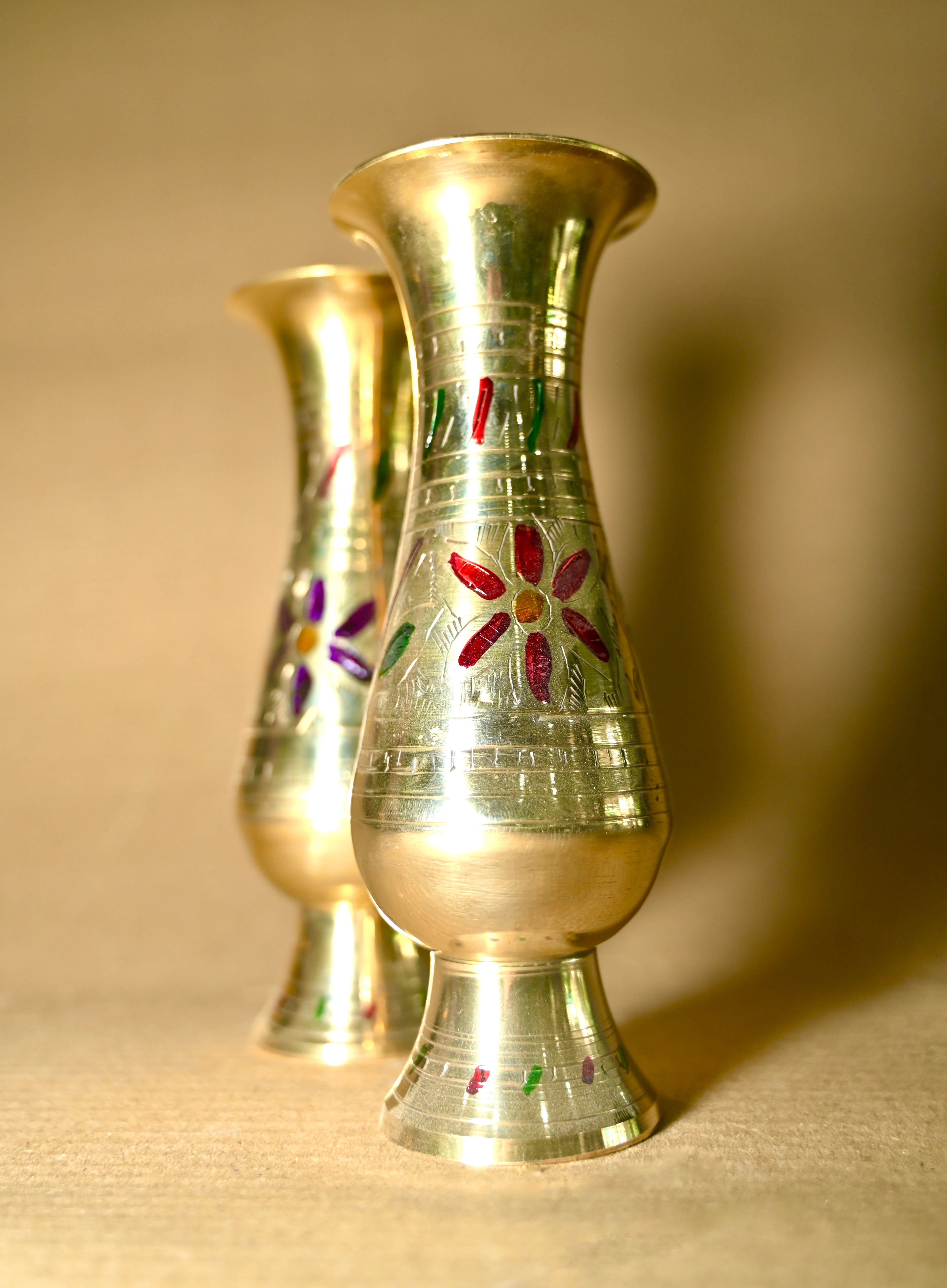 Handcrafted Brass Floral Vase Set (Pair)