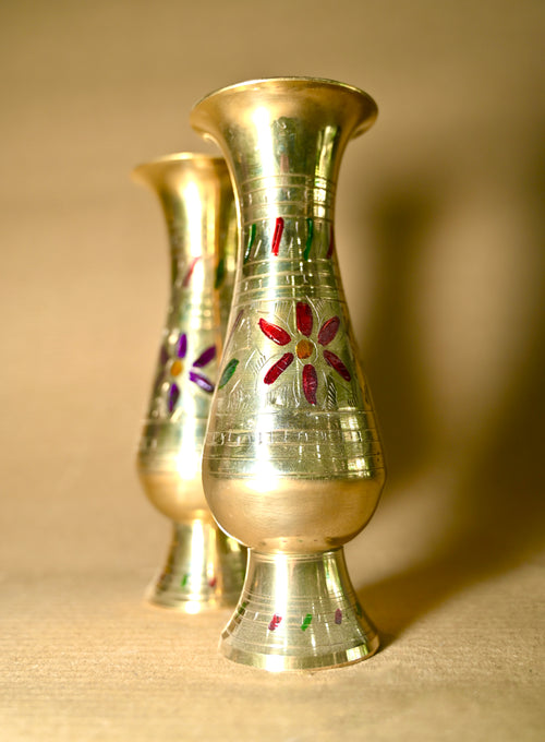 Handcrafted Brass Floral Vase Set (Pair)