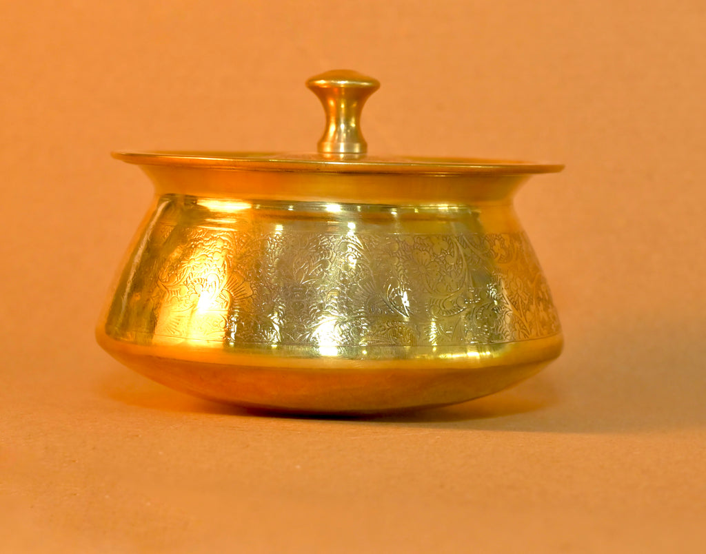 Handcrafted Engraved Brass Storage Box with Lid