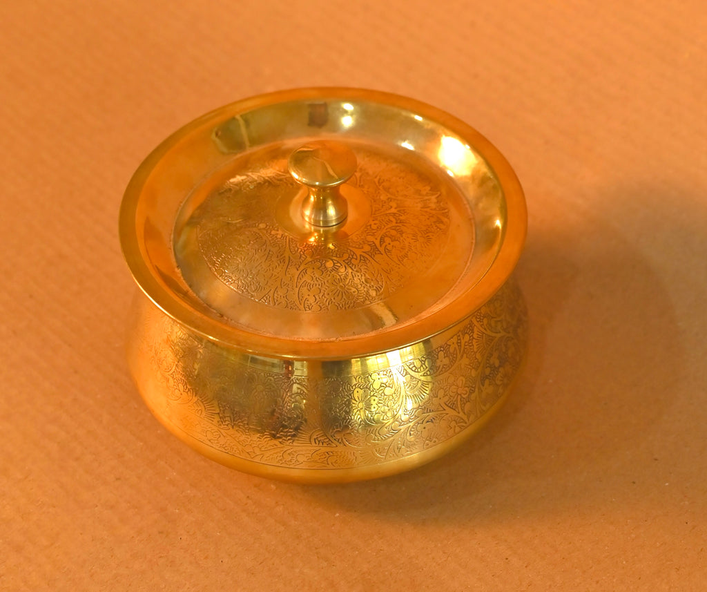 Handcrafted Engraved Brass Storage Box with Lid