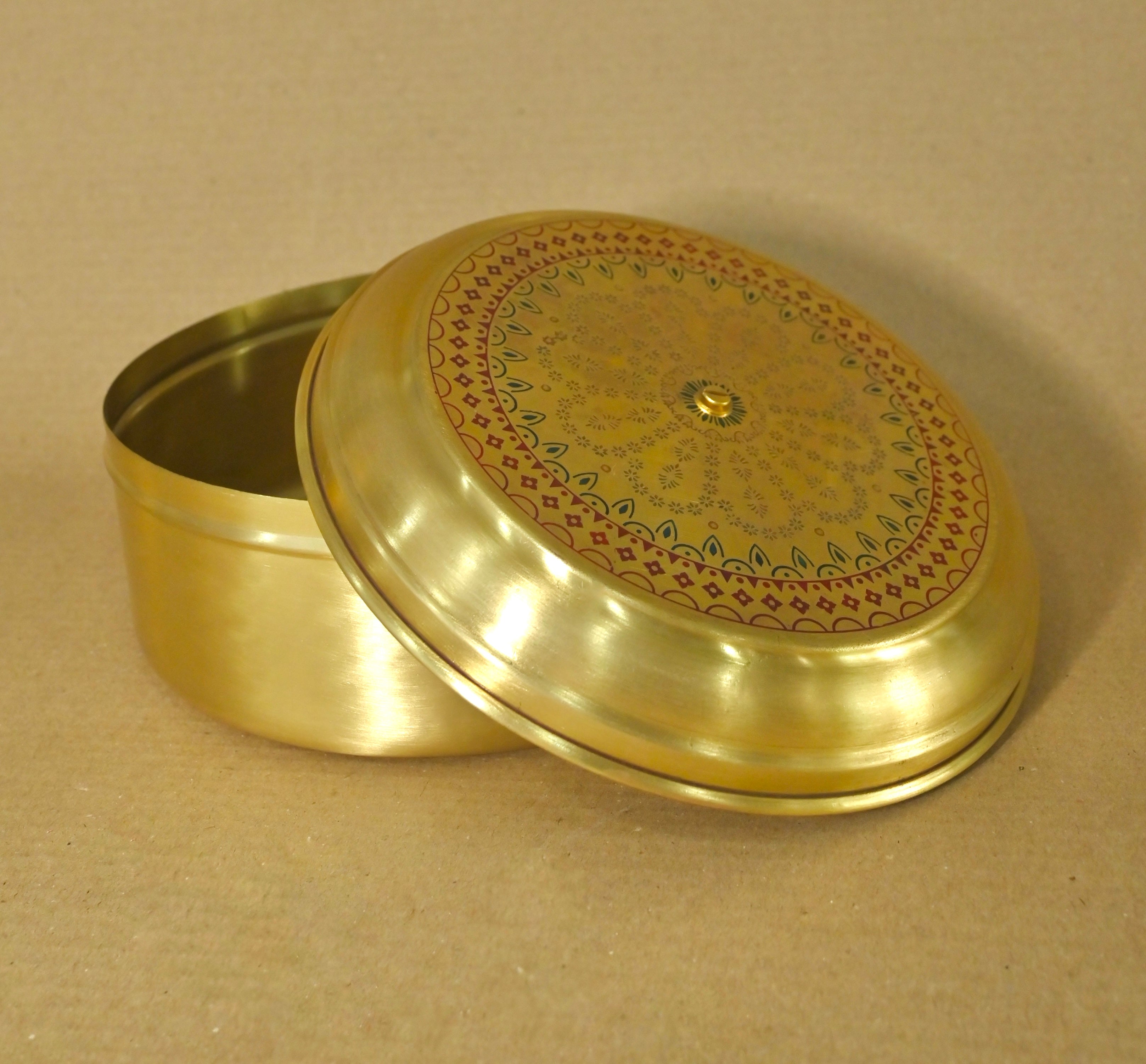 Handcrafted Brass Decorative Storage Box with Designer Lid