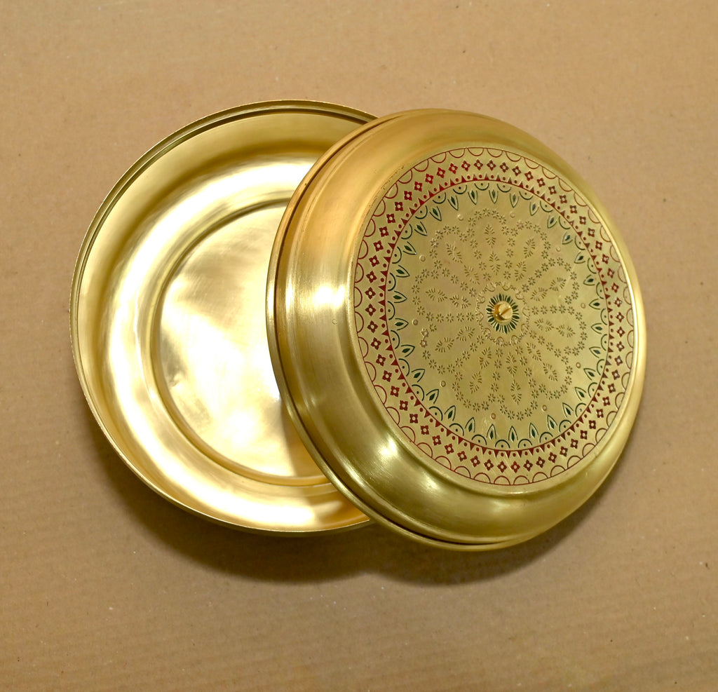 Handcrafted Brass Decorative Storage Box with Designer Lid