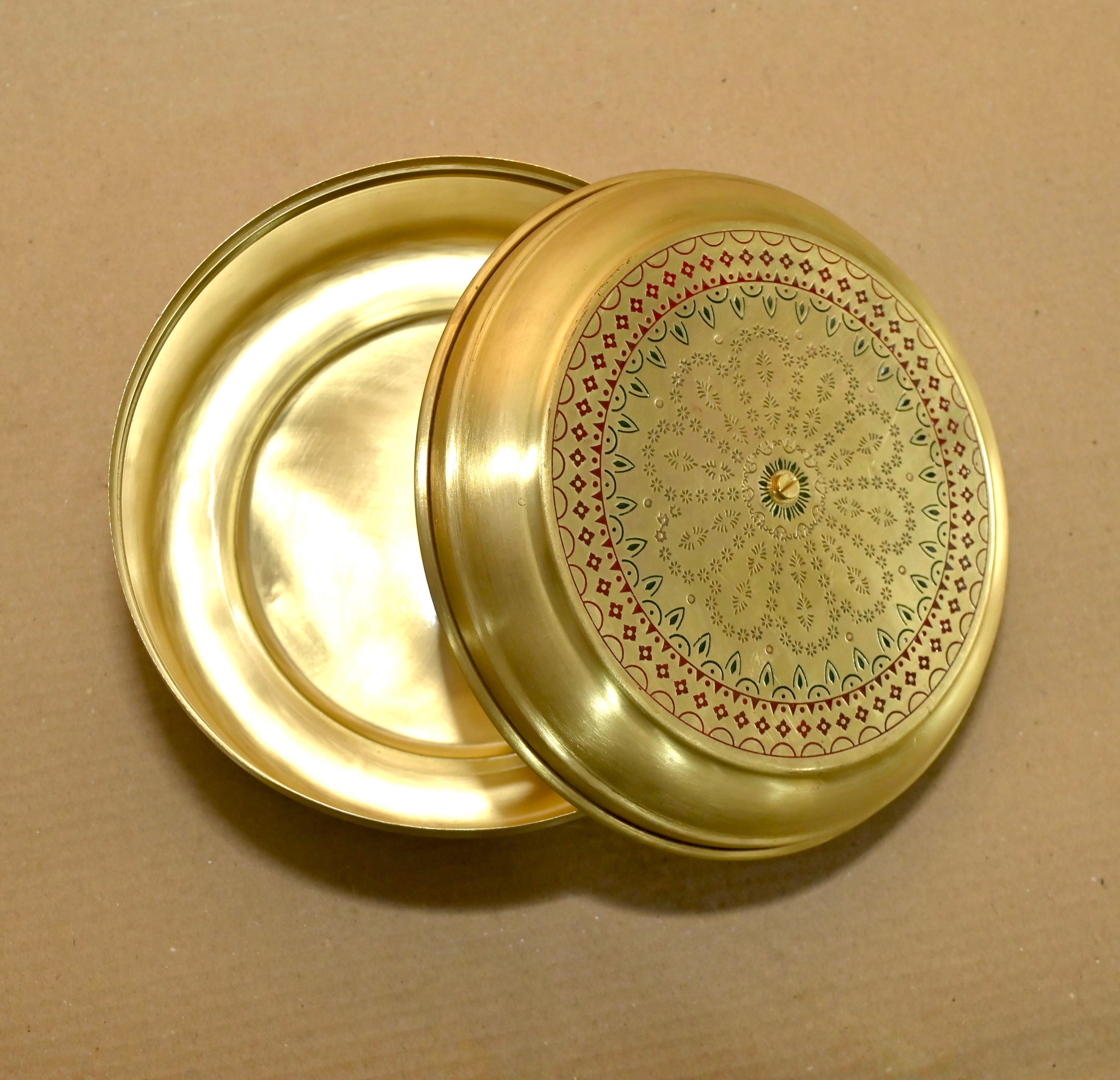 Handcrafted Brass Decorative Storage Box with Designer Lid