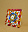 Handcrafted Marble Table Clock with Kundan Art