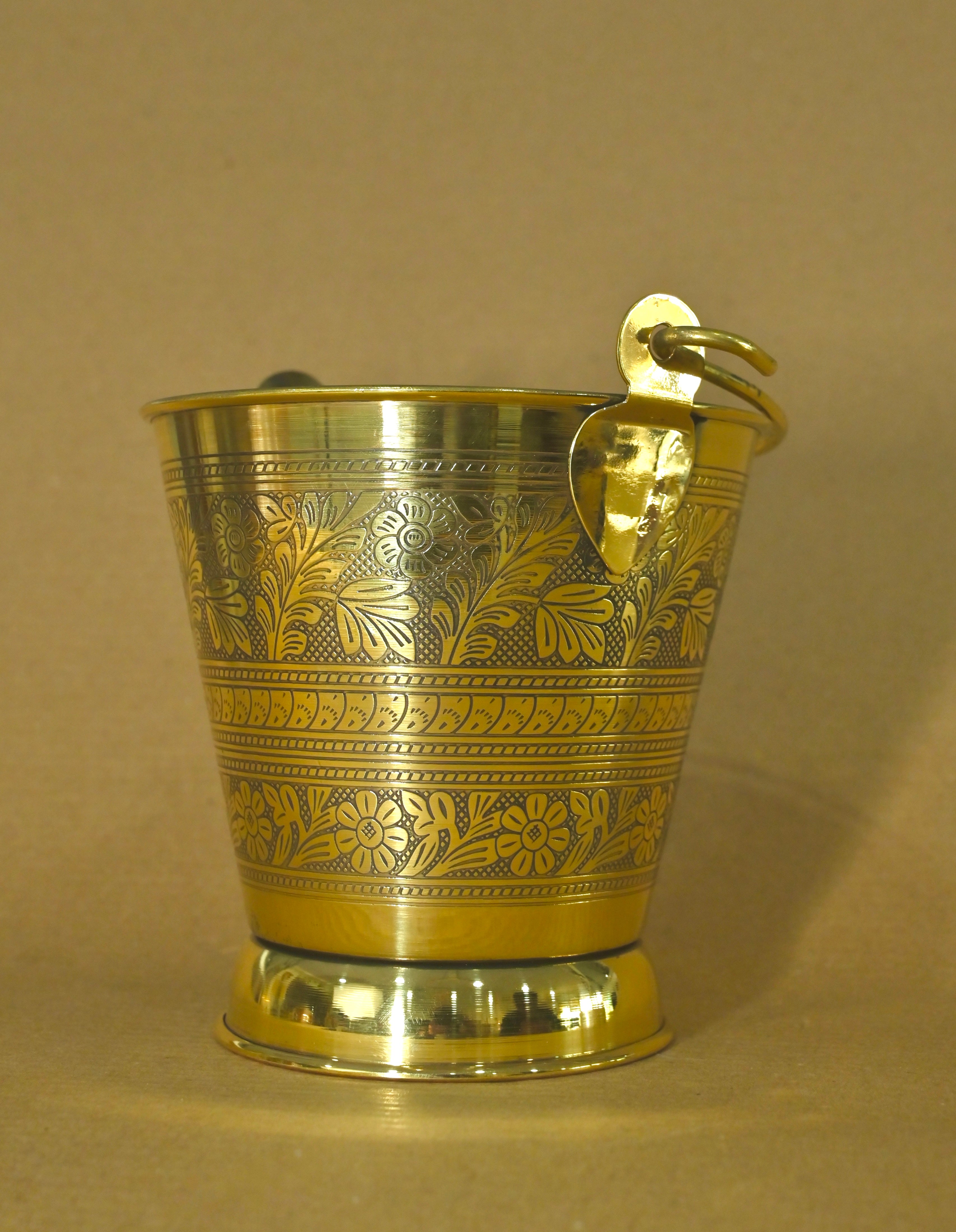 Handcrafted Engraved Brass Decorative Bucket