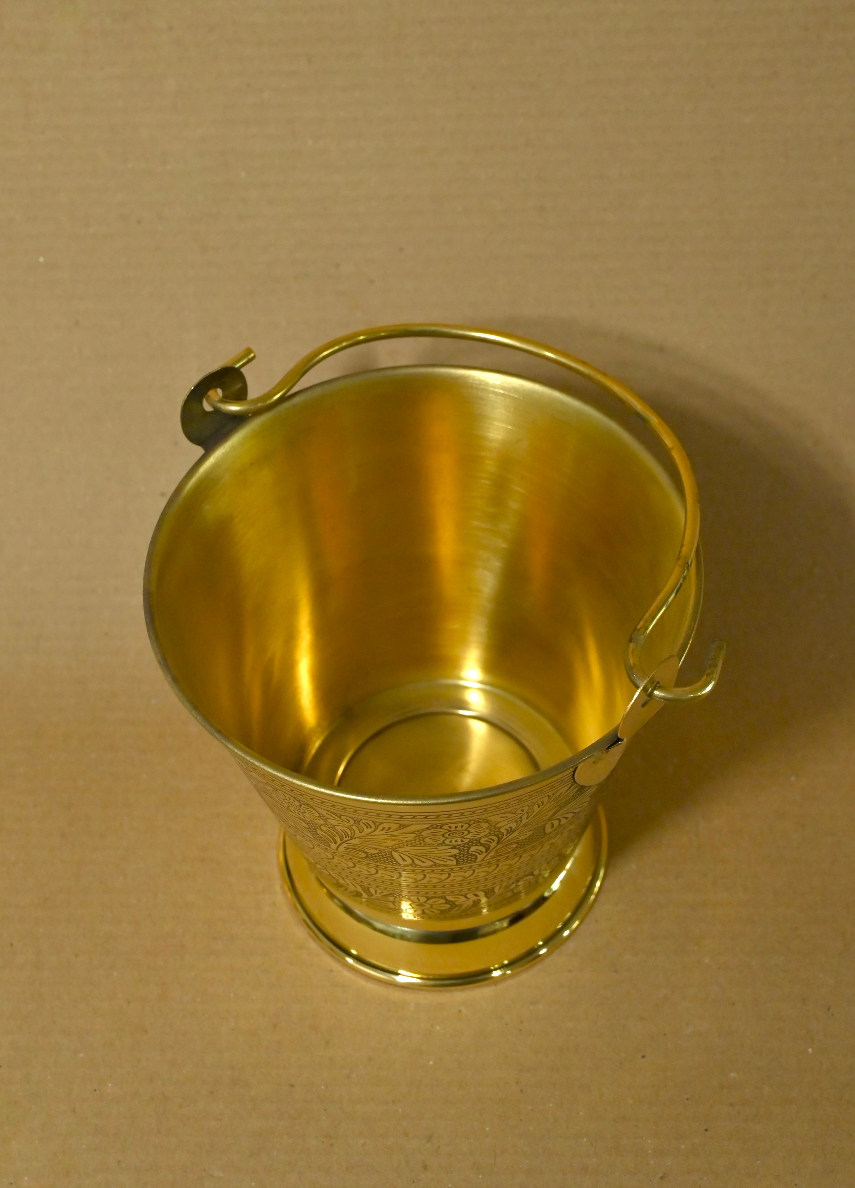 Handcrafted Engraved Brass Decorative Bucket