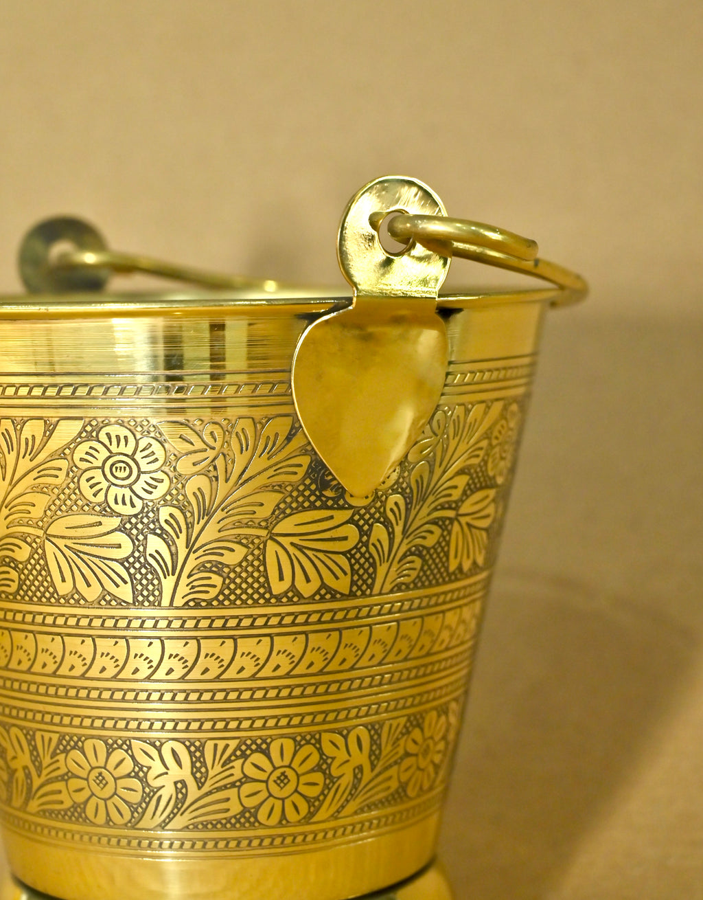 Handcrafted Engraved Brass Decorative Bucket