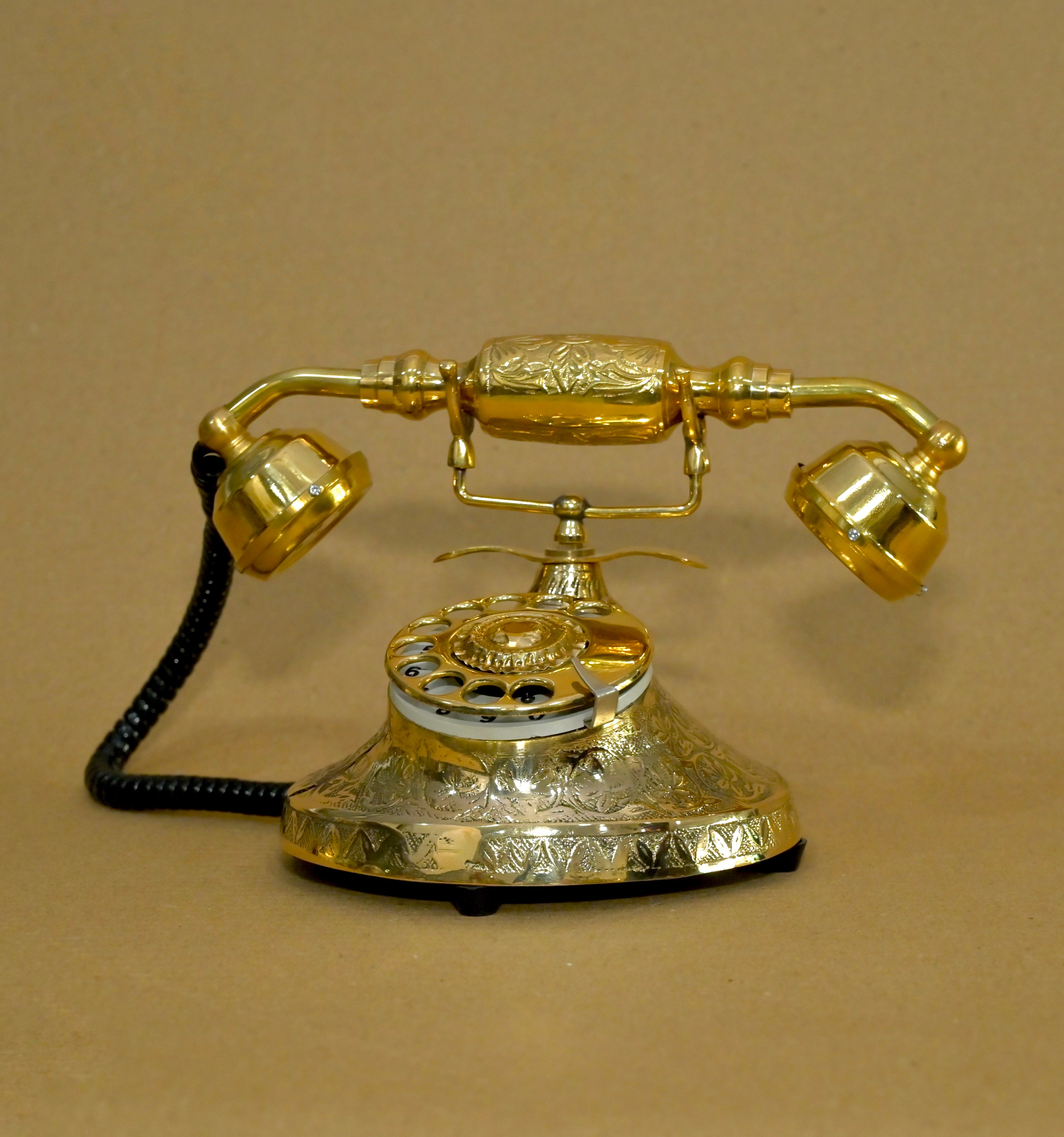 Vintage Brass Rotary Telephone Showpiece