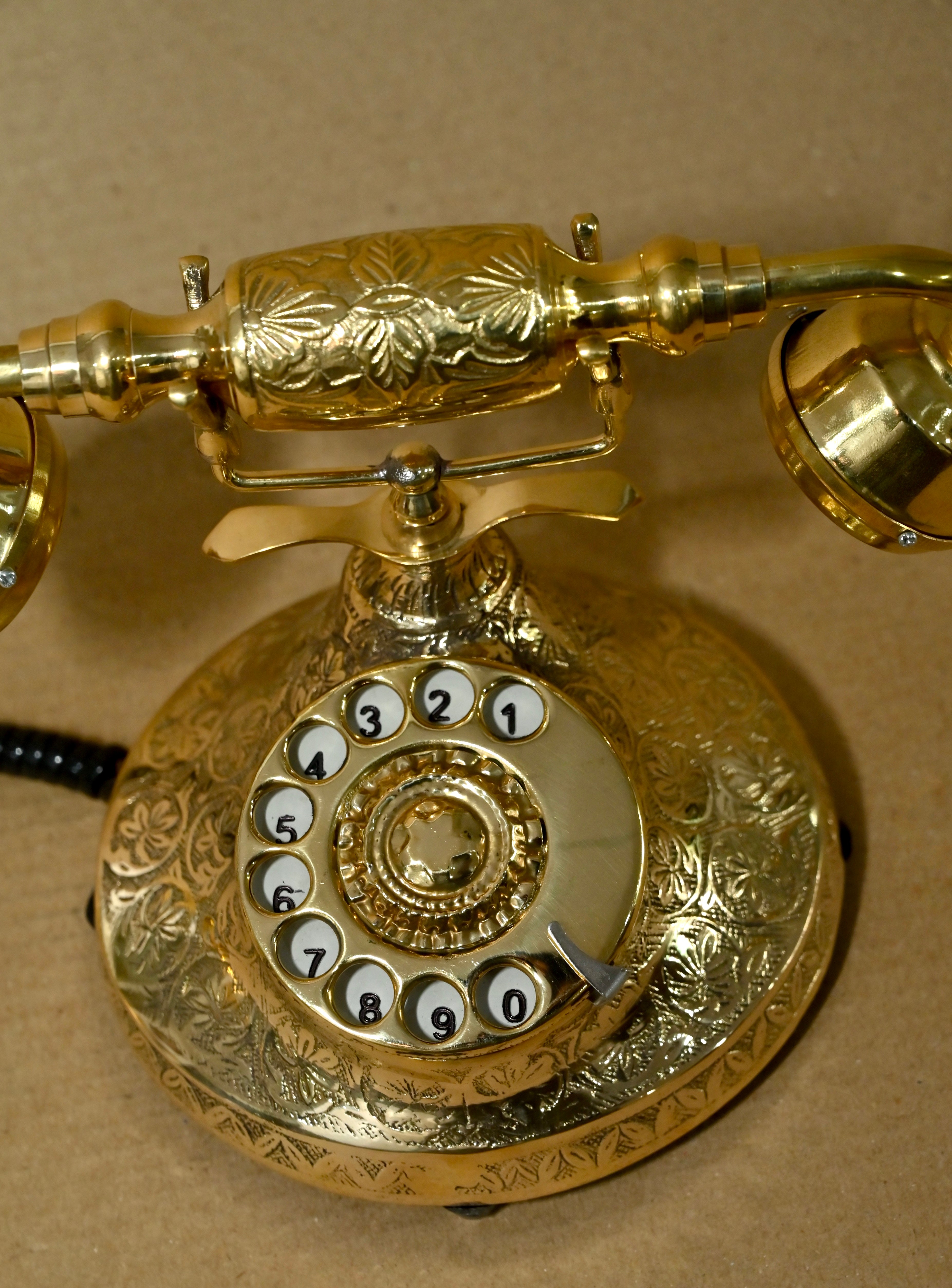 Vintage Brass Rotary Telephone Showpiece