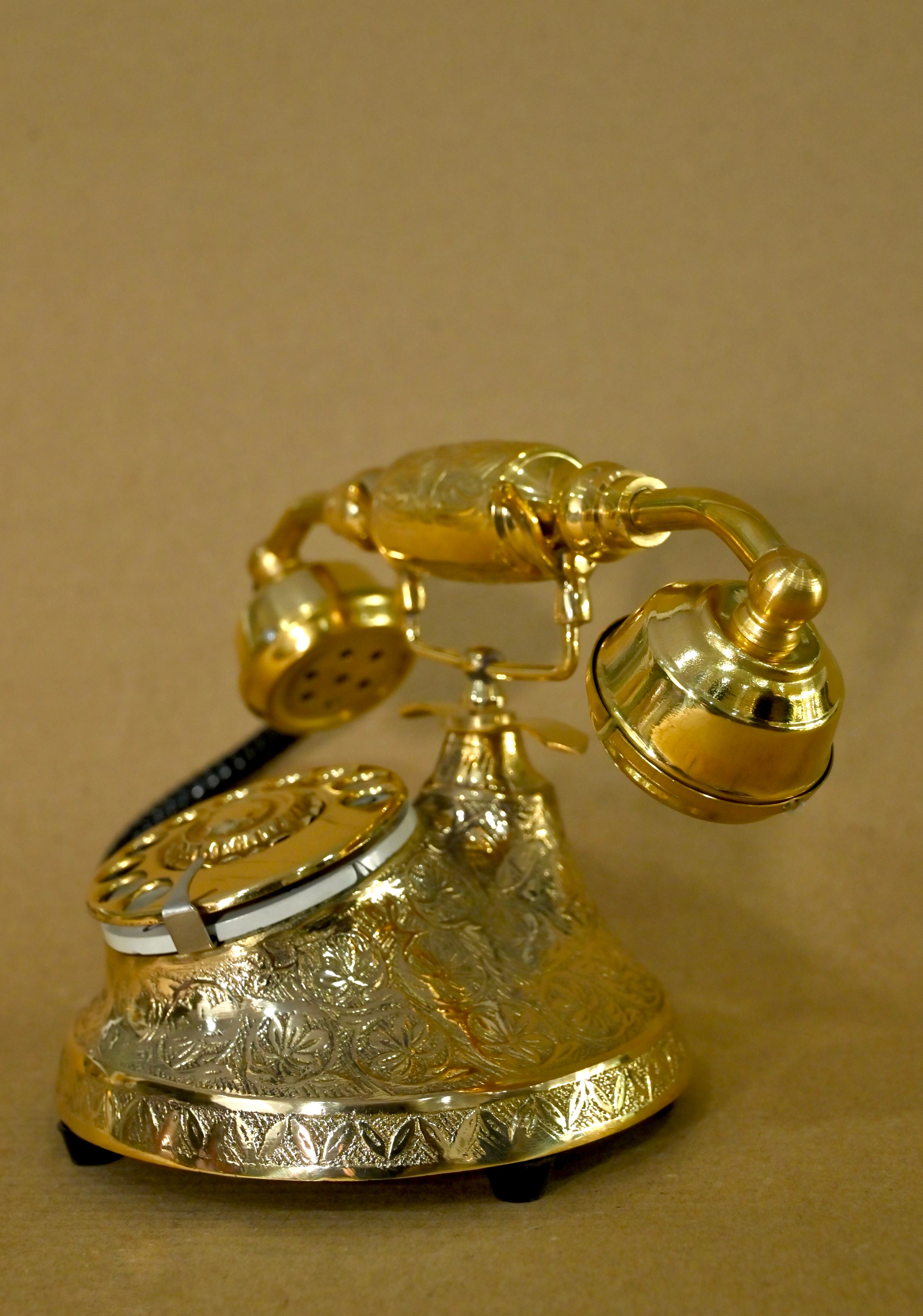Vintage Brass Rotary Telephone Showpiece