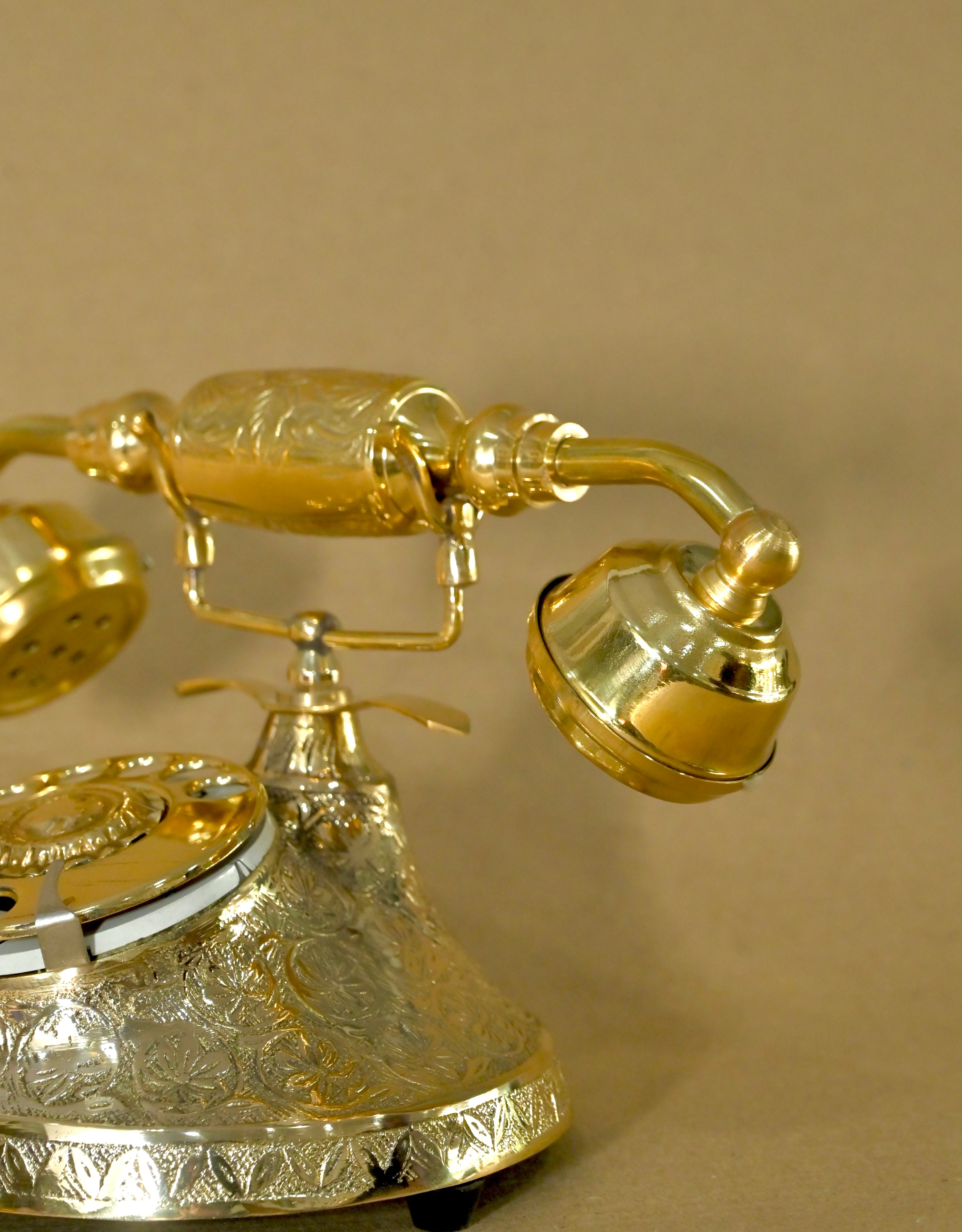 Vintage Brass Rotary Telephone Showpiece