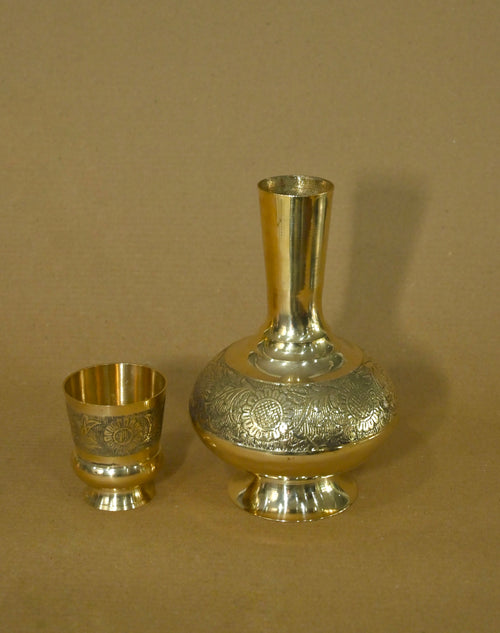 Handcrafted Brass Flask Gift Set with Shot Cup