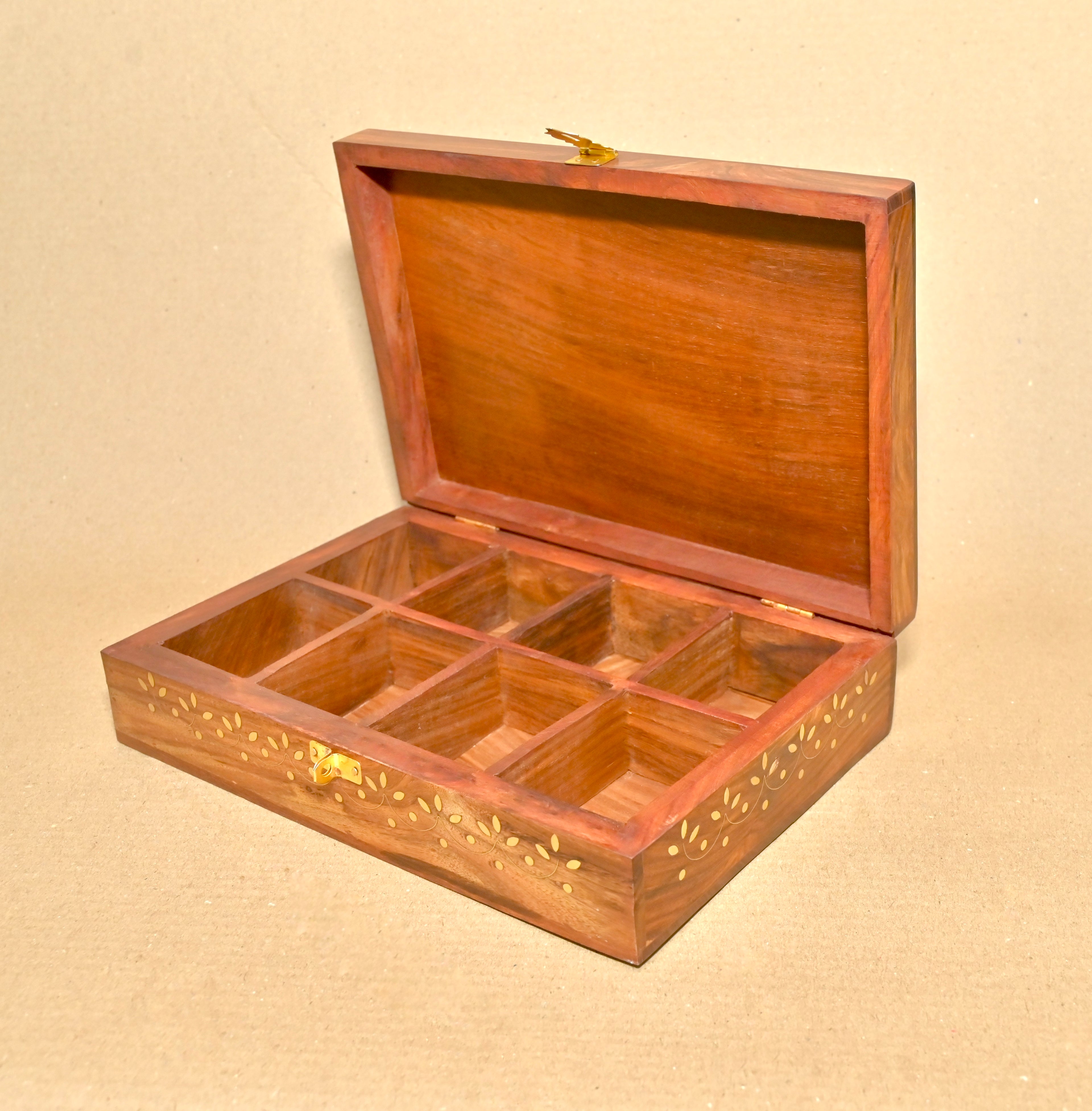 Handcrafted Wooden Box with 8 Compartments
