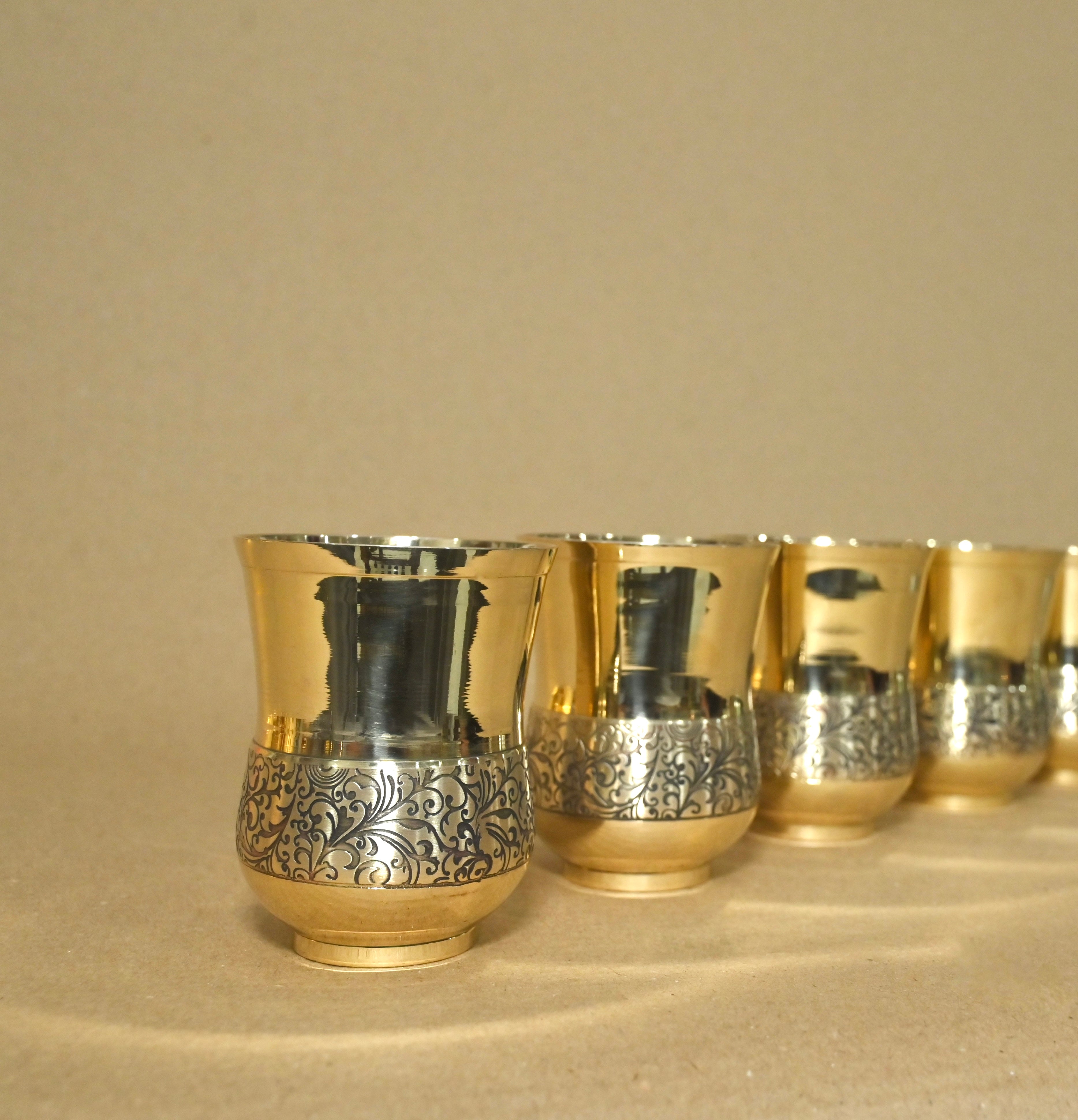 Handcrafted Brass glass Set of 6