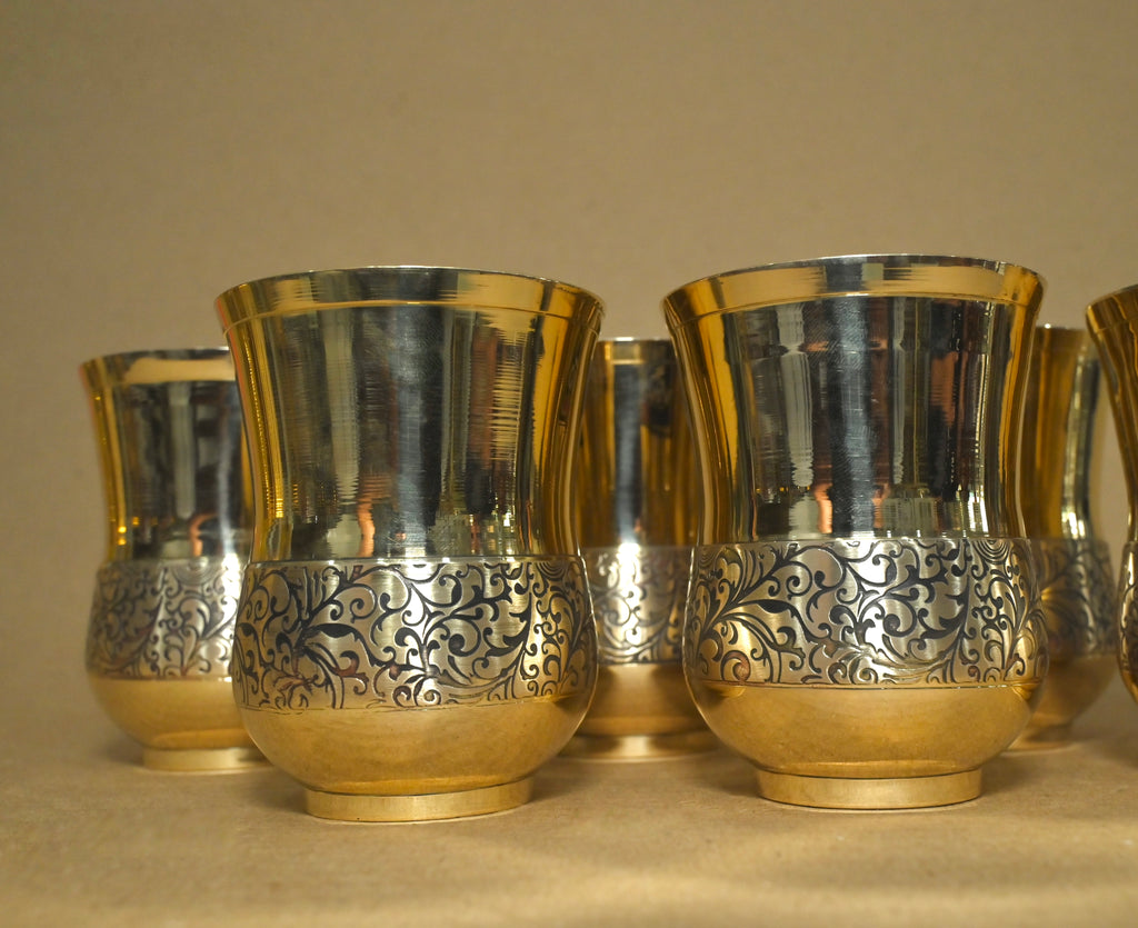 Handcrafted Brass glass Set of 6