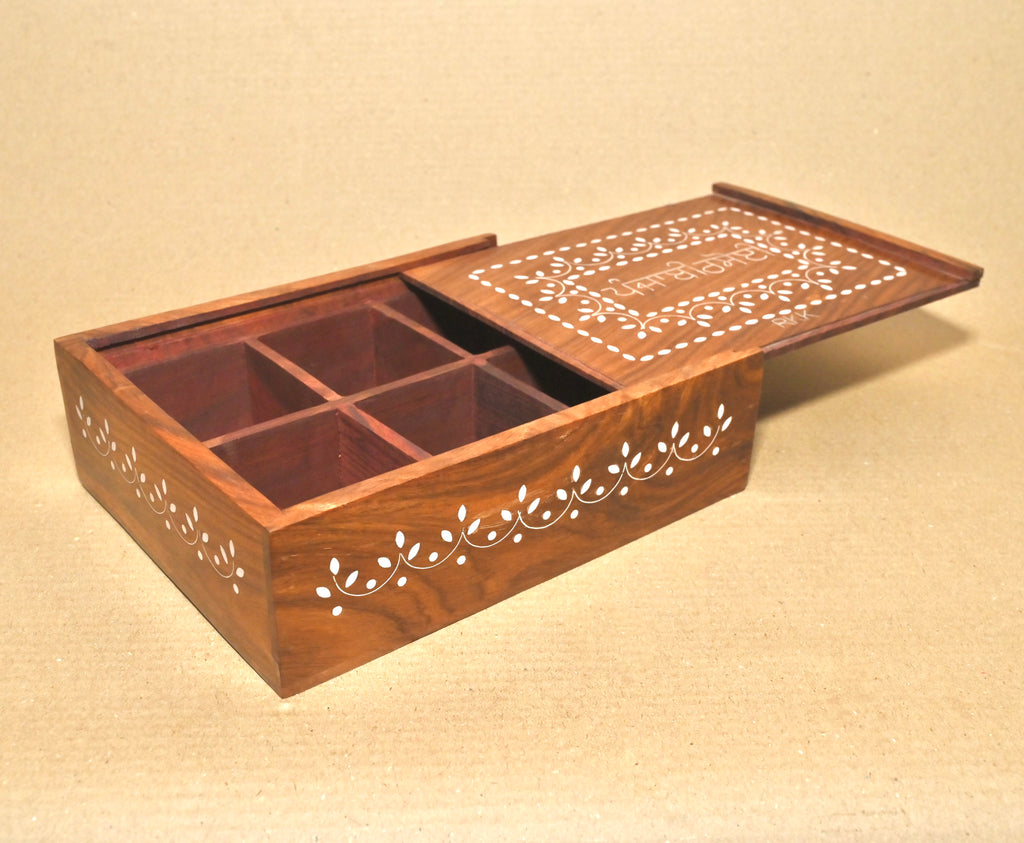 Handcrafted Wooden Spicy Box – 5 Compartments